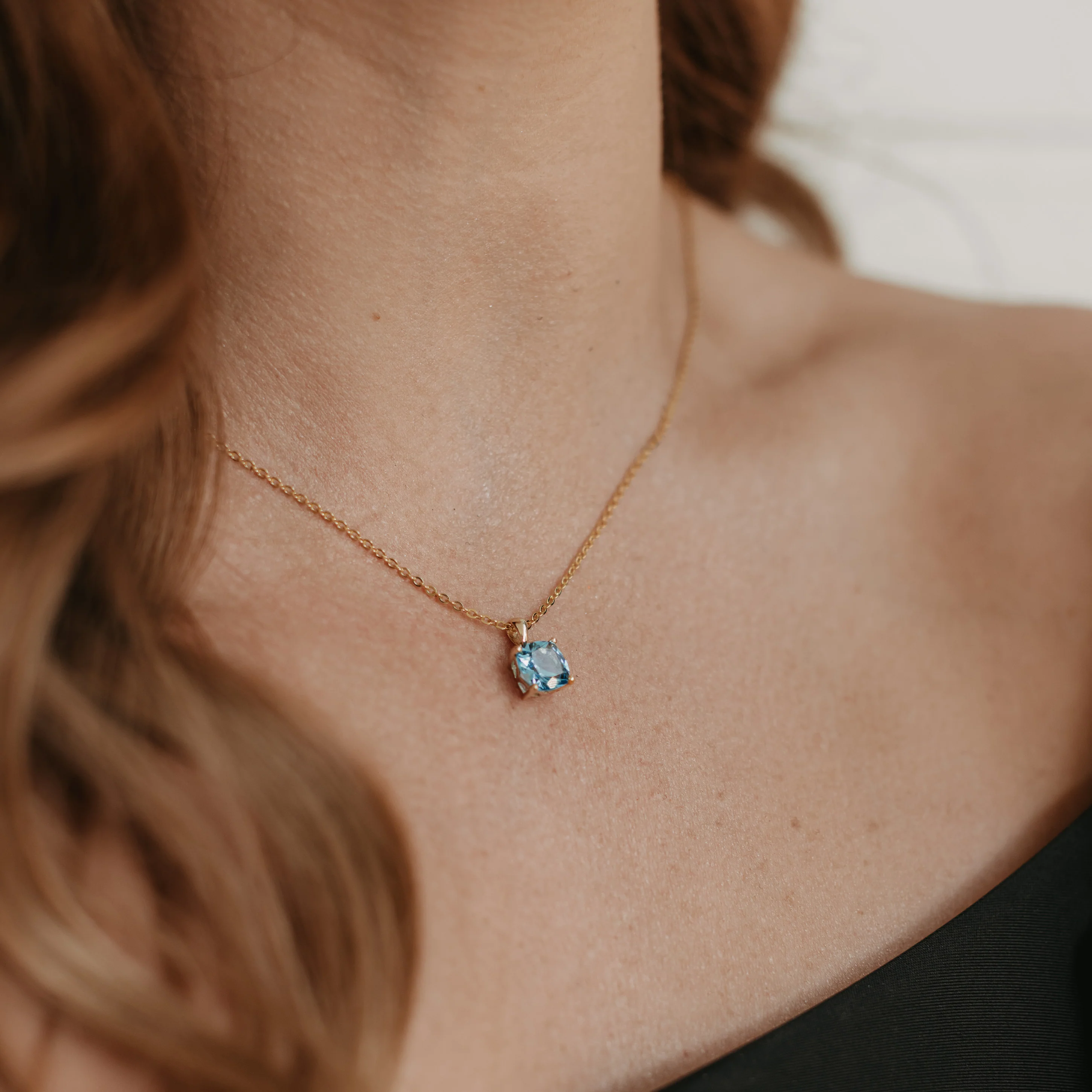 9K Yellow Gold Blue Topaz December Birthstone Pendant - Image 2