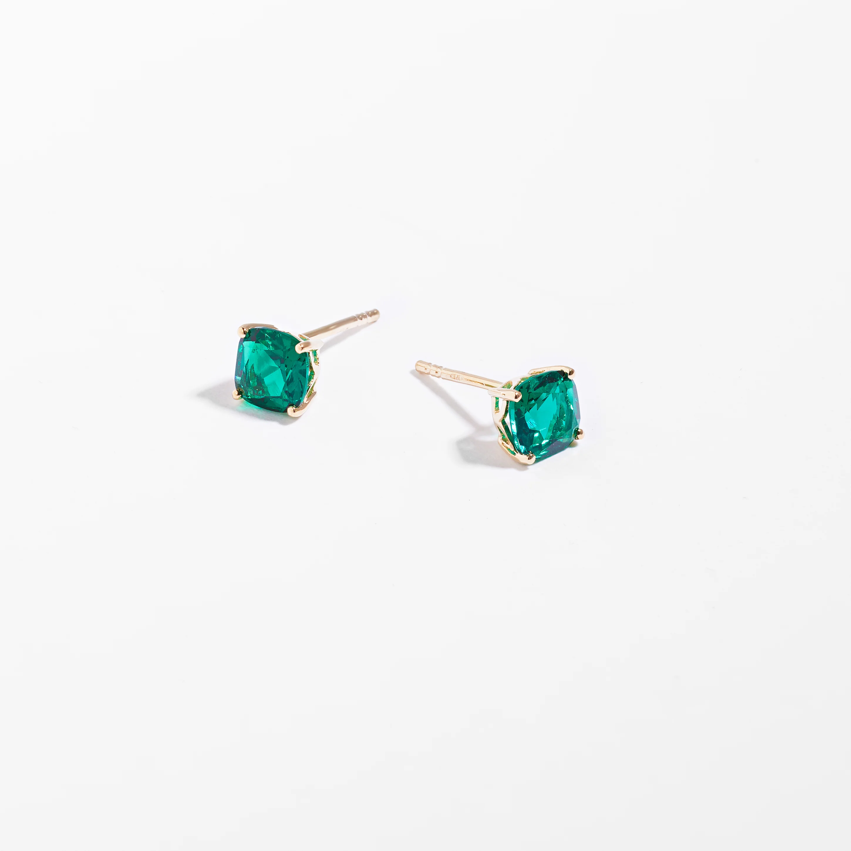 9K Yellow Gold Created Emerald May Birthstone Stud Earrings - Image 3