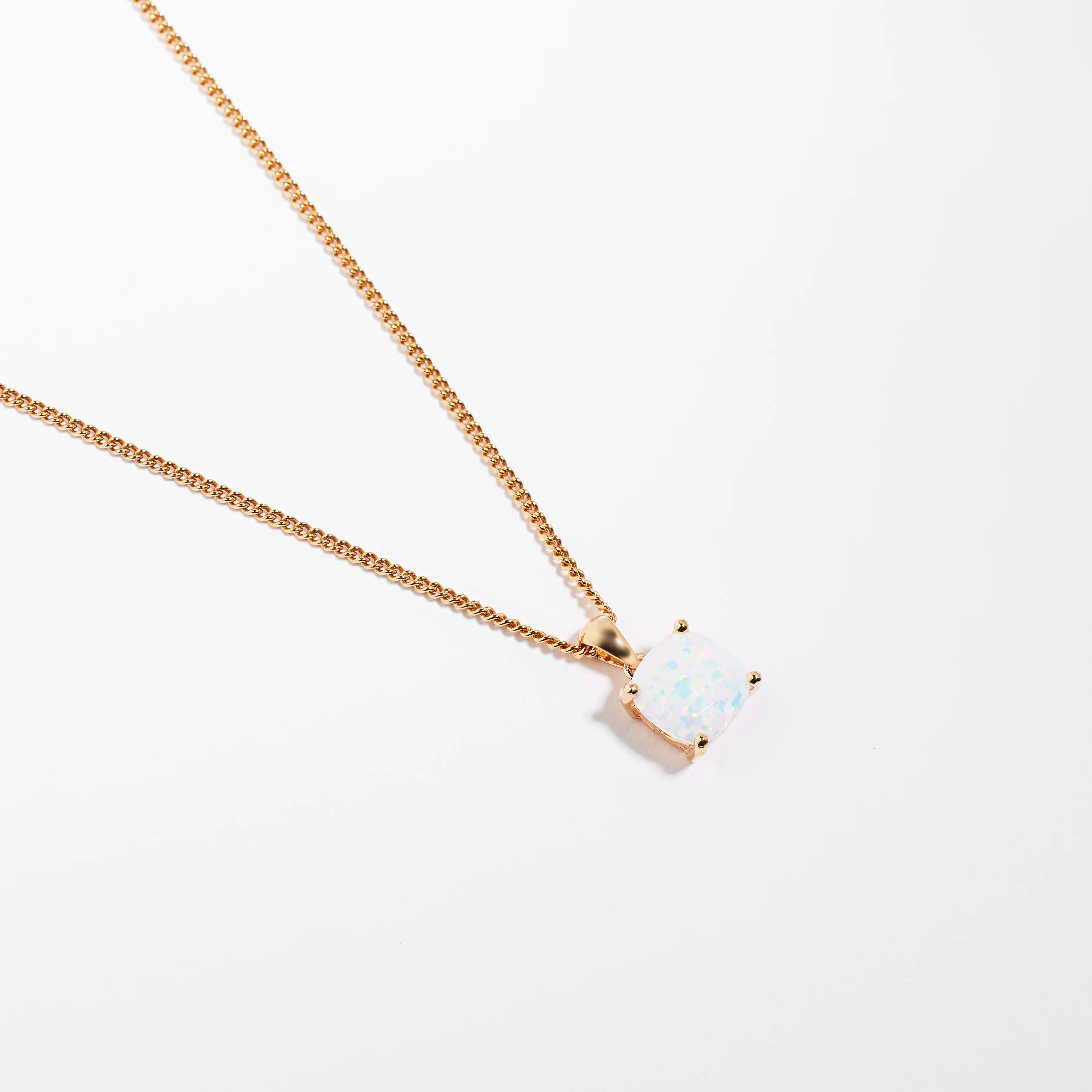 9K Yellow Gold Created Opal October Birthstone Pendant - Image 3