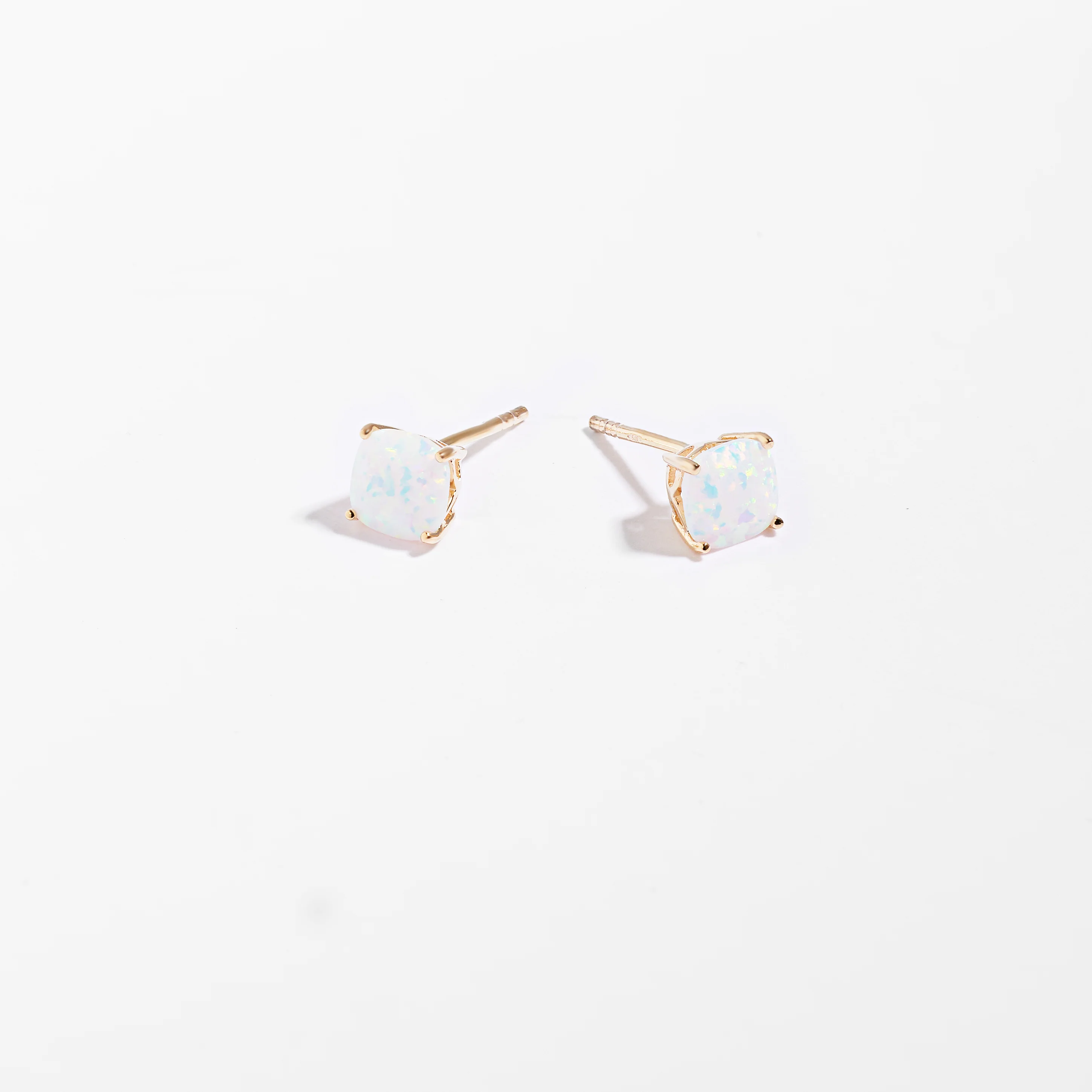 9K Yellow Gold Created Opal October Birthstone Stud Earrings - Image 3