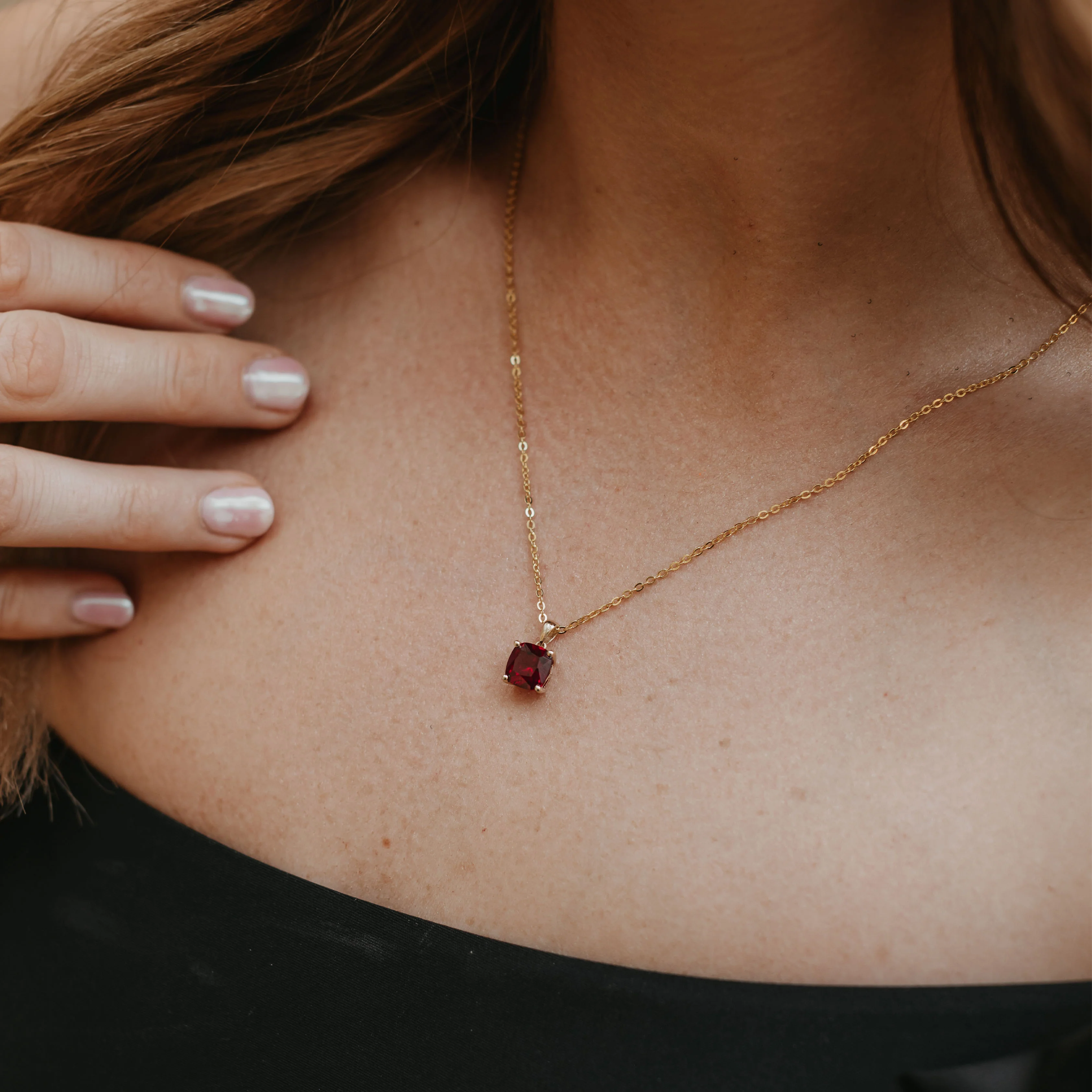 9K Yellow Gold Created Ruby July Birthstone Pendant - Image 2