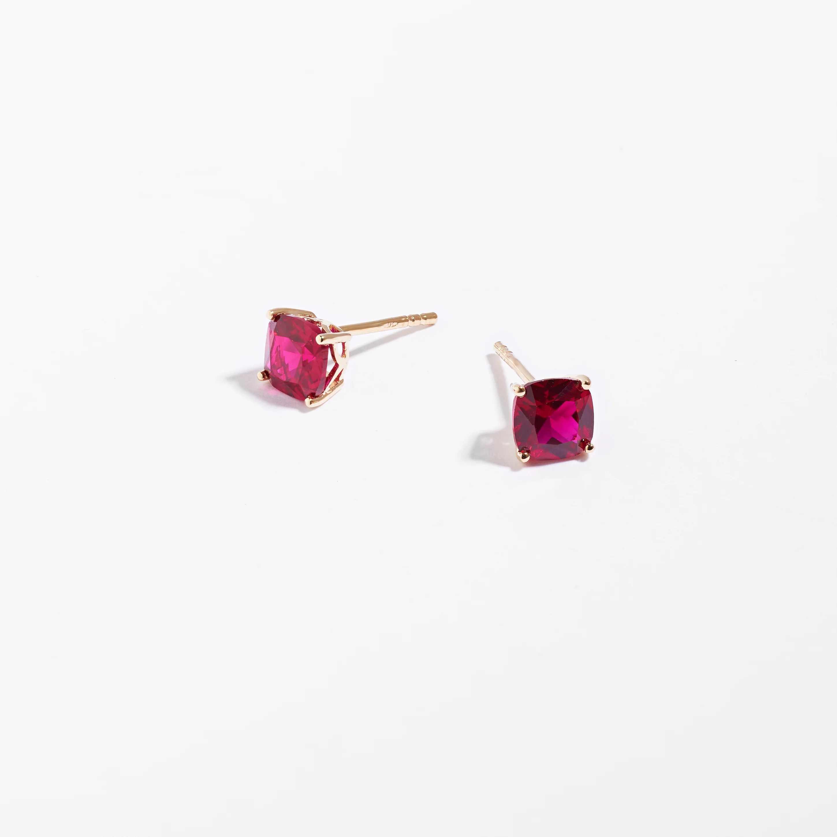 9K Yellow Gold Created Ruby July Birthstone Stud Earrings - Image 3