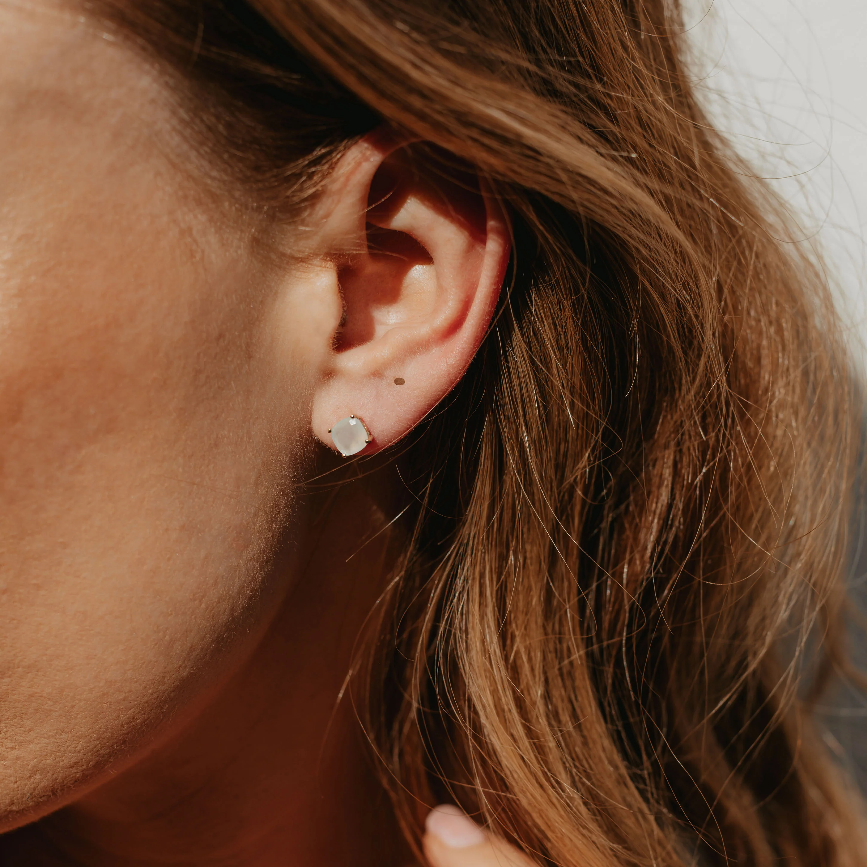 9K Yellow Gold Moonstone June Birthstone Stud Earrings - Image 2