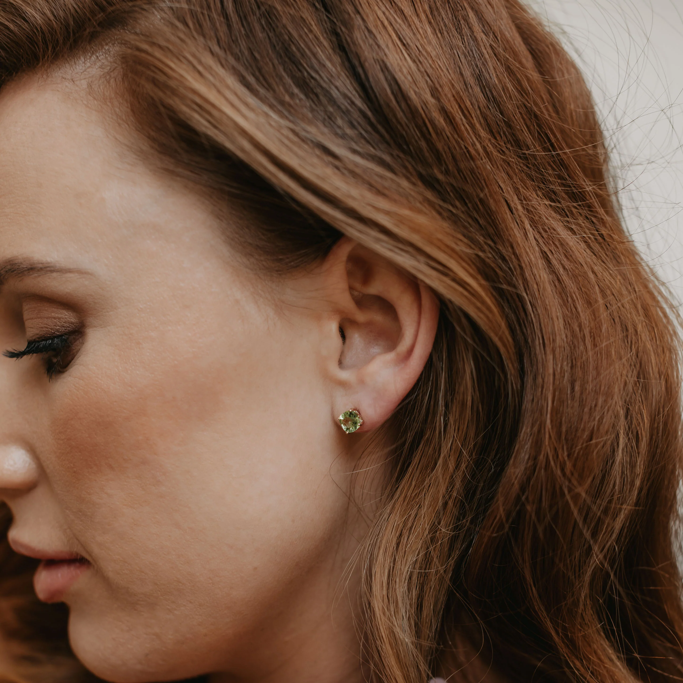 9K Yellow Gold Peridot August Birthstone Stud Earrings - Image 2
