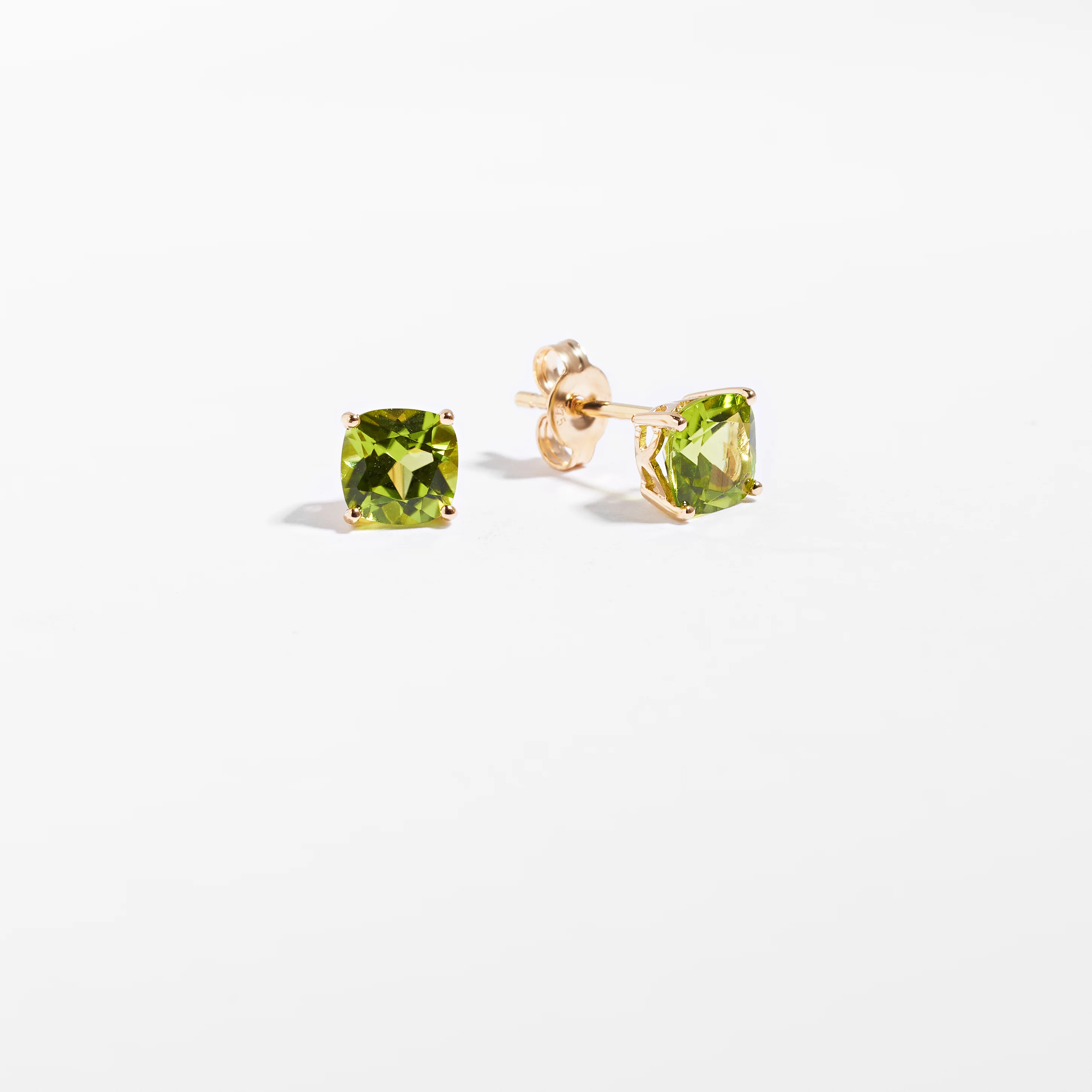 9K Yellow Gold Peridot August Birthstone Stud Earrings - Image 5