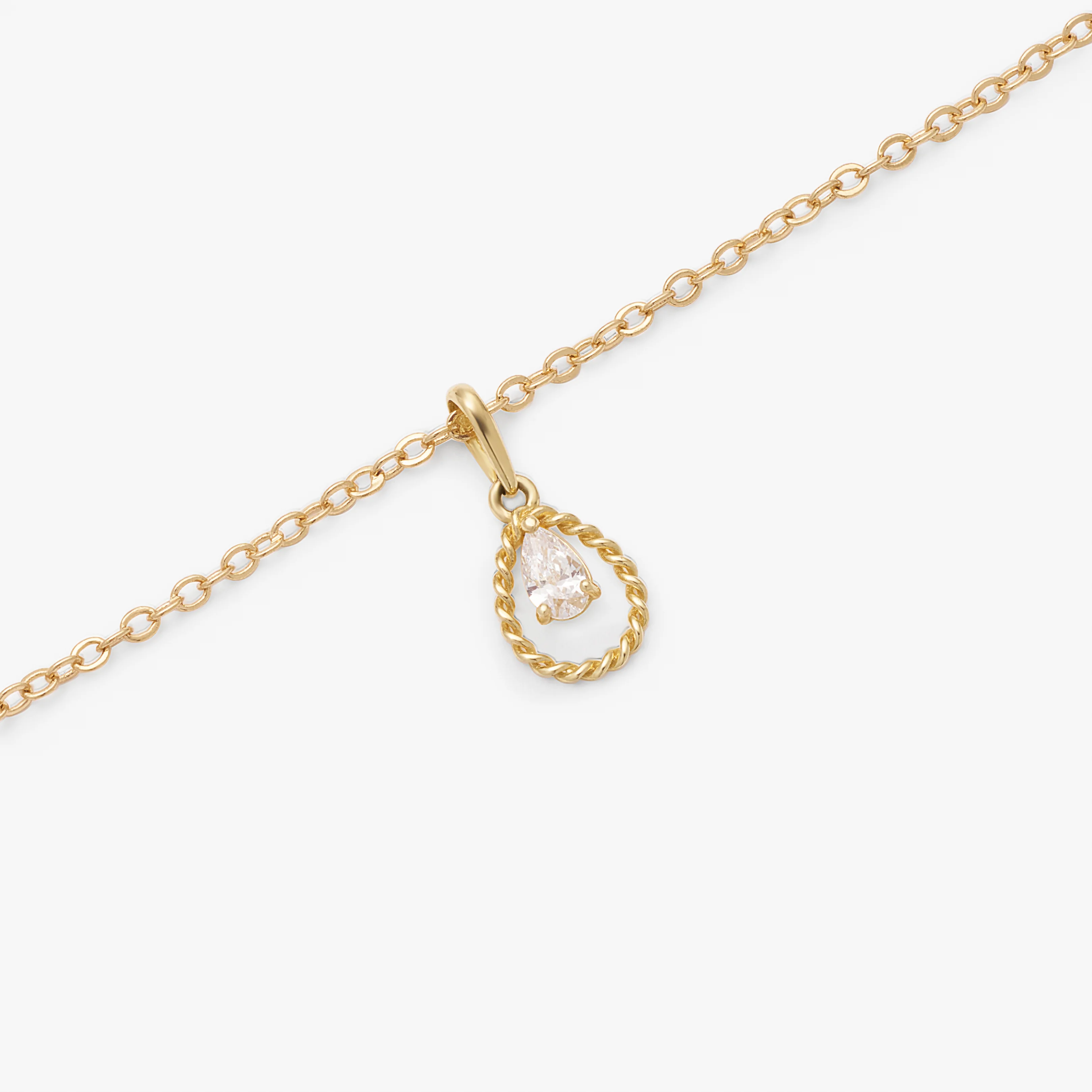 9K Yellow Gold Dainty Rope Open Teardrop With Pear Zirconia Pendant - Image 3