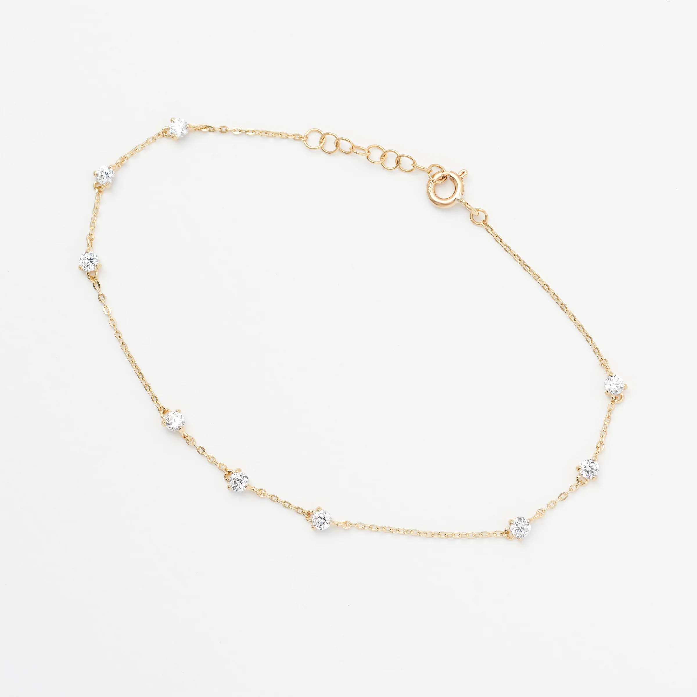 9K Yellow Gold Dainty Zirconia Bracelet 19cm - Image 3