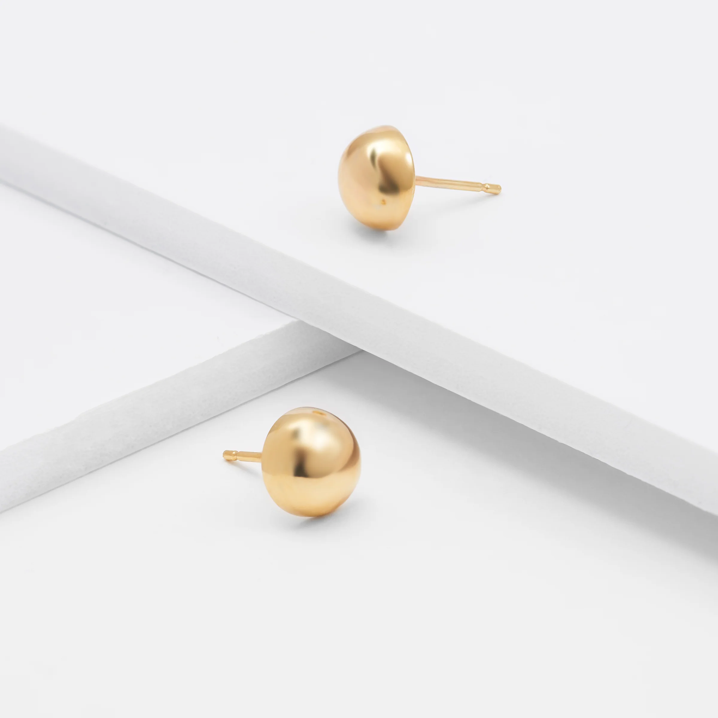 9K Yellow Gold Dome Stud Earrings 8mm - Image 2