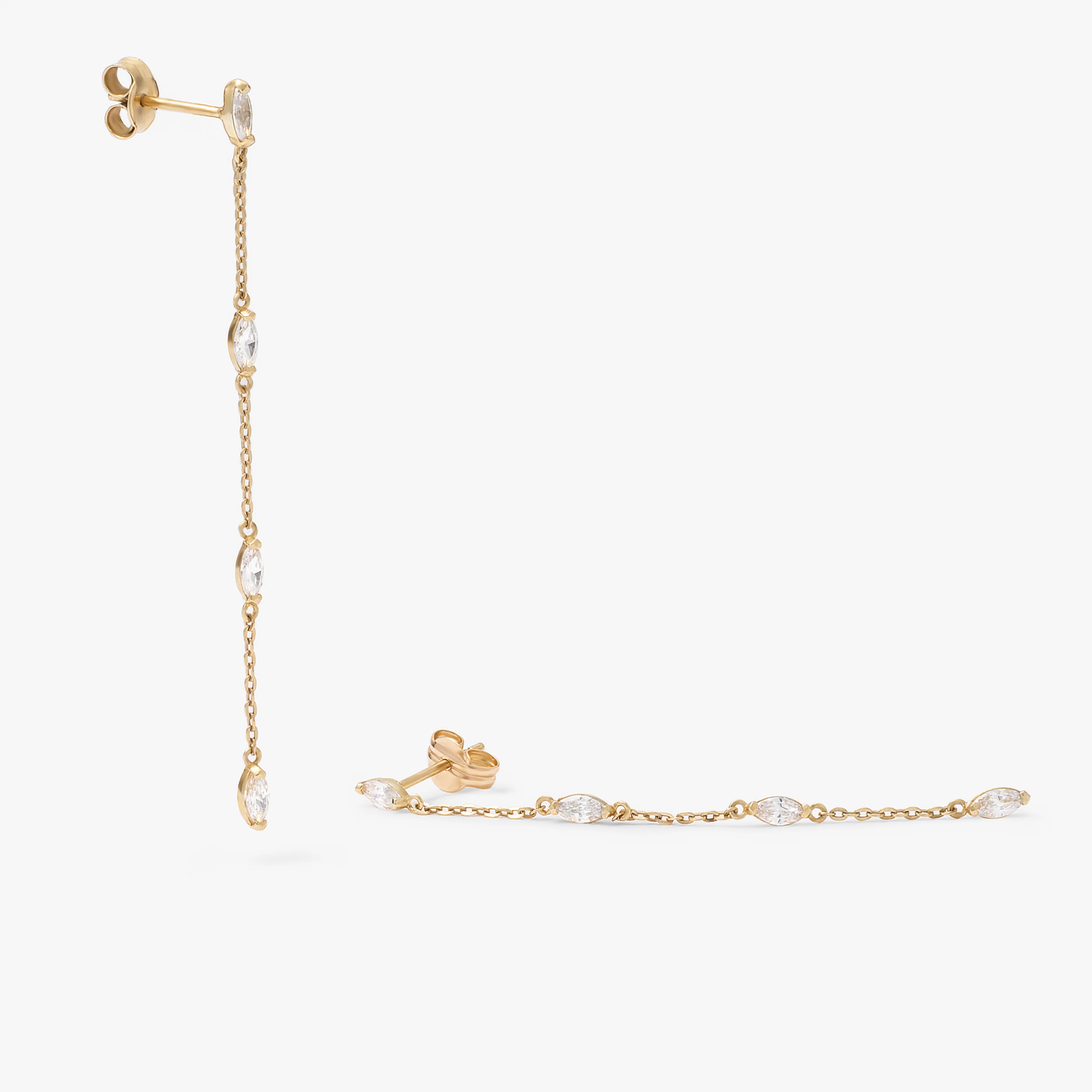 9K Yellow Gold Marquise Zirconia Station Drop Stud Earrings - Image 3