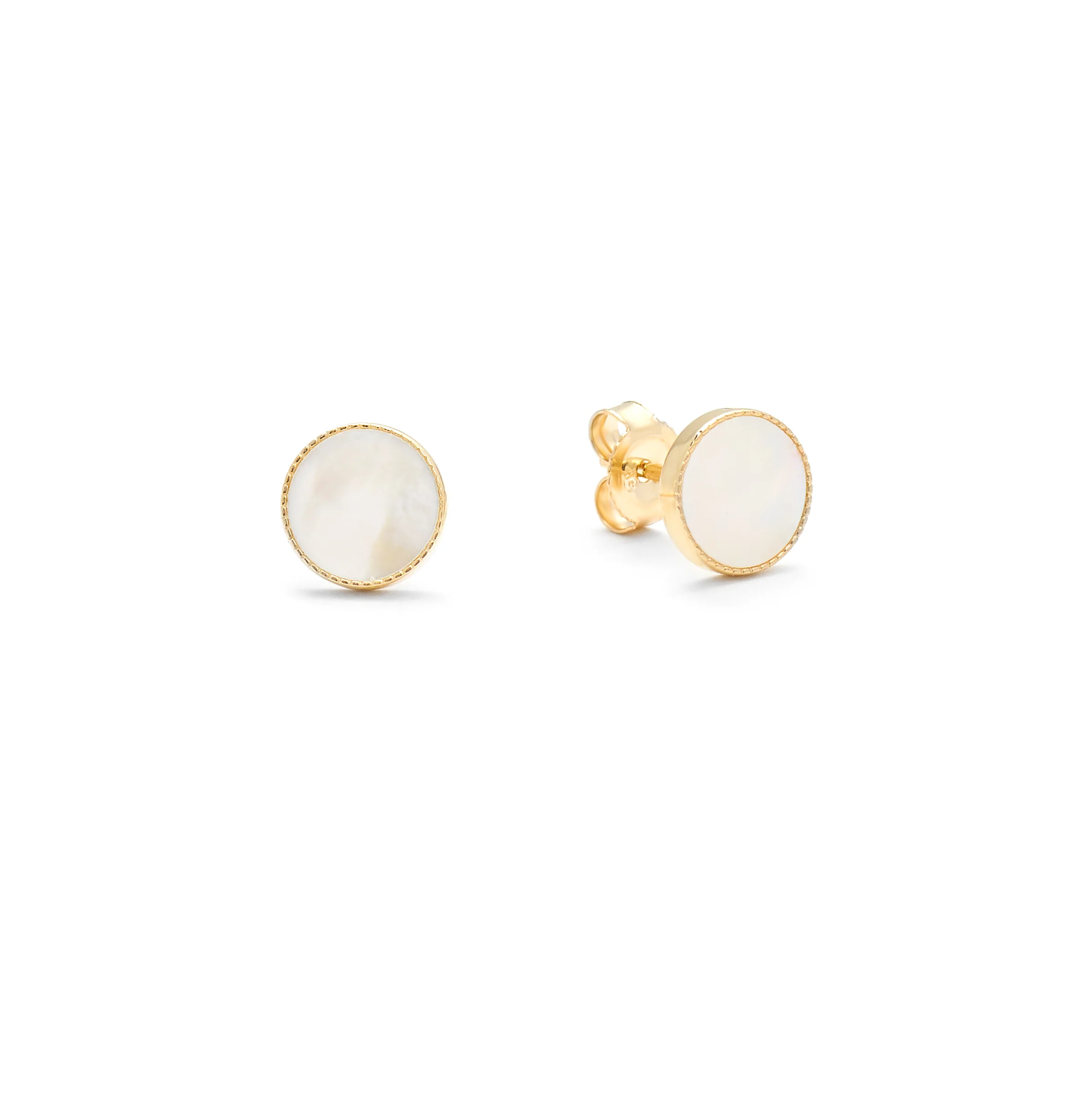 9K Yellow Gold Mother Of Pearl And Zirconia Stud Earrings - Image 3
