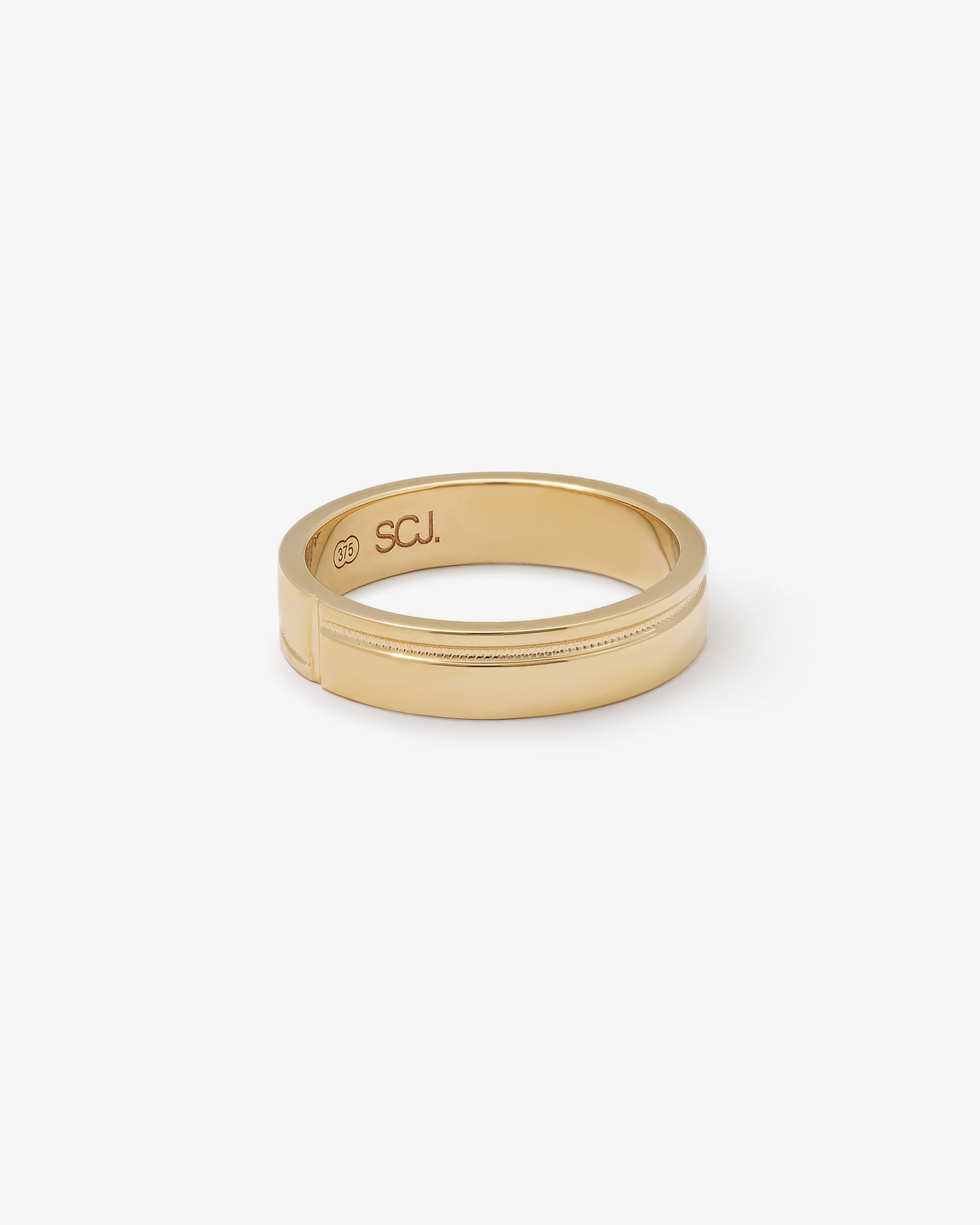 9K Yellow Gold Offset Grooves Polished Band Ring 5mm - Image 3