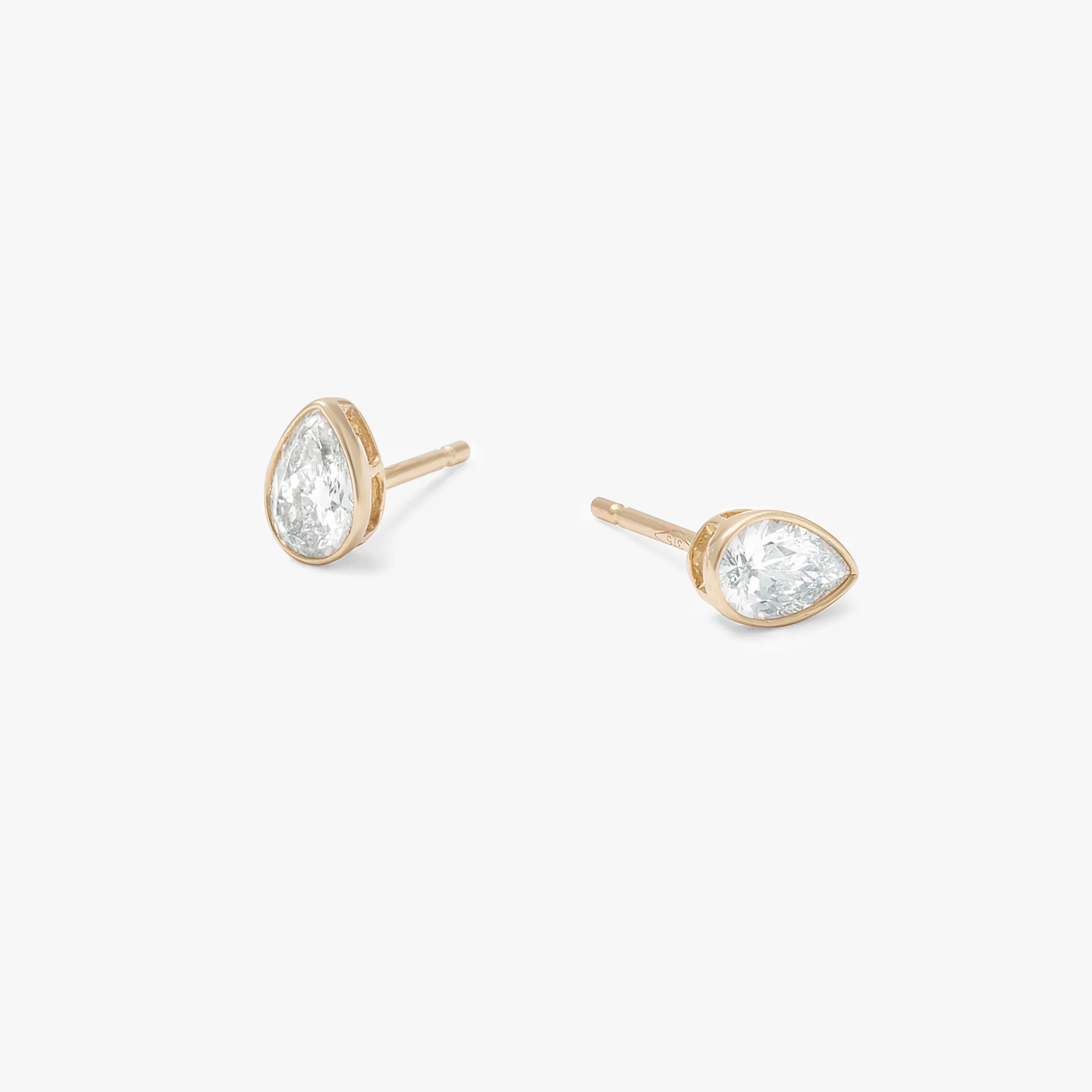 9K Yellow Gold Pear Lab Diamond Bezel Stud Earrings 0.60tdw. - Image 2
