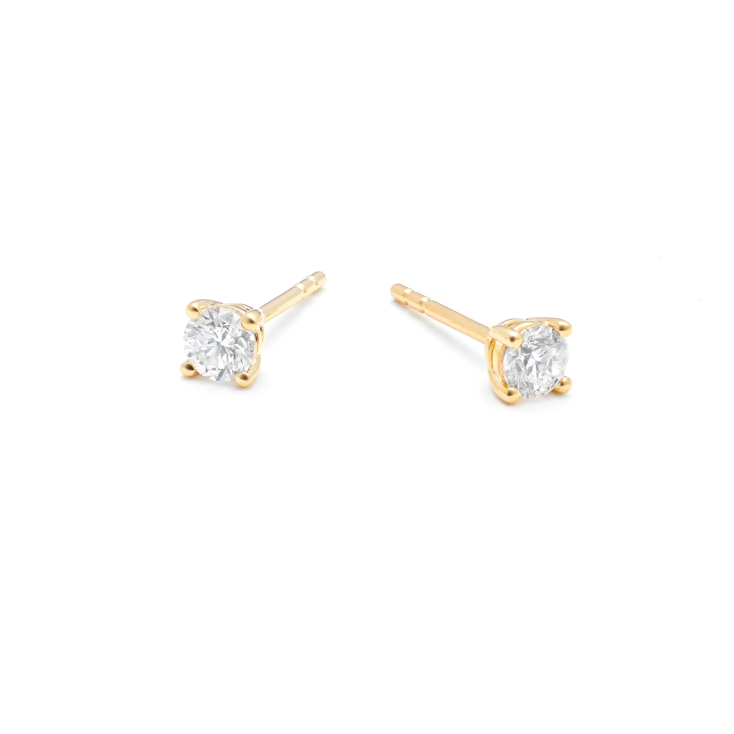 9K Yellow Gold Round Brilliant Diamond Solitaire Stud Earrings 0.40tdw - Image 2
