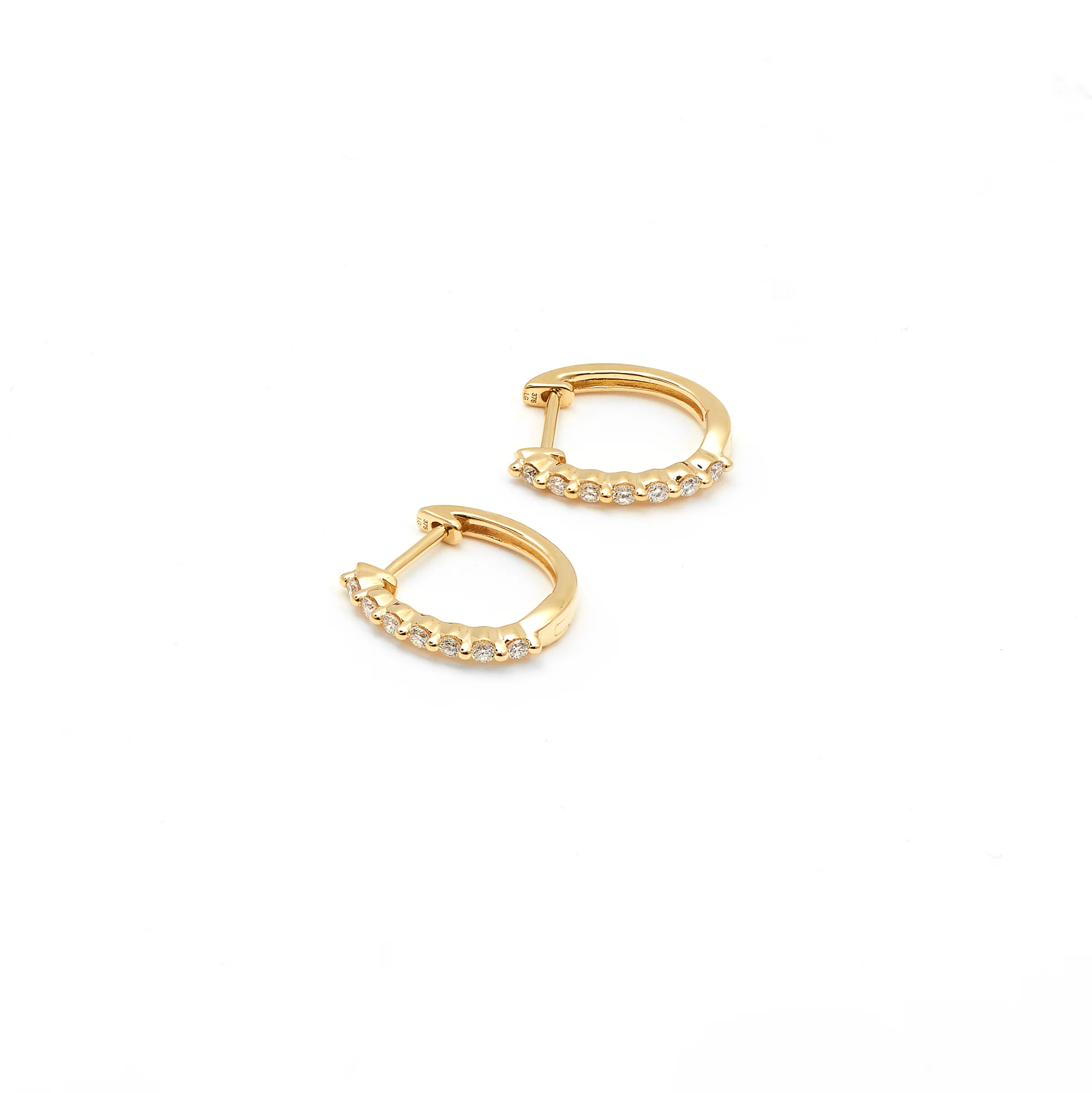 9K Yellow Gold Round Brilliant Floating Lab Diamond Oval Huggie Earrings 0.15tdw - Image 2