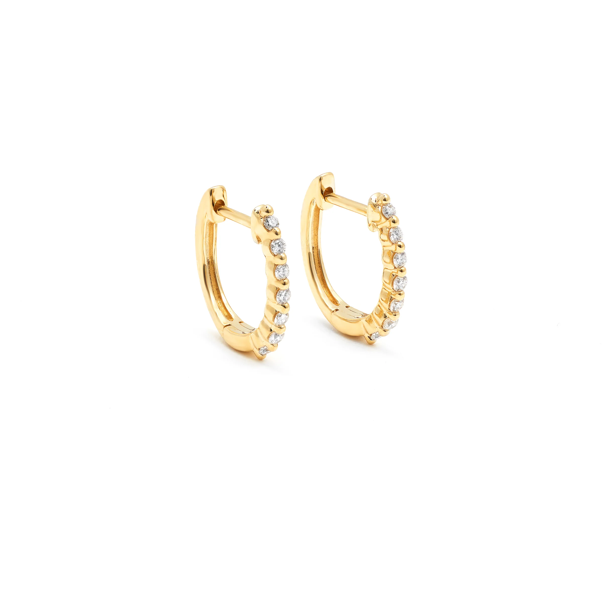 9K Yellow Gold Round Brilliant Floating Lab Diamond Oval Huggie Earrings 0.15tdw - Image 3