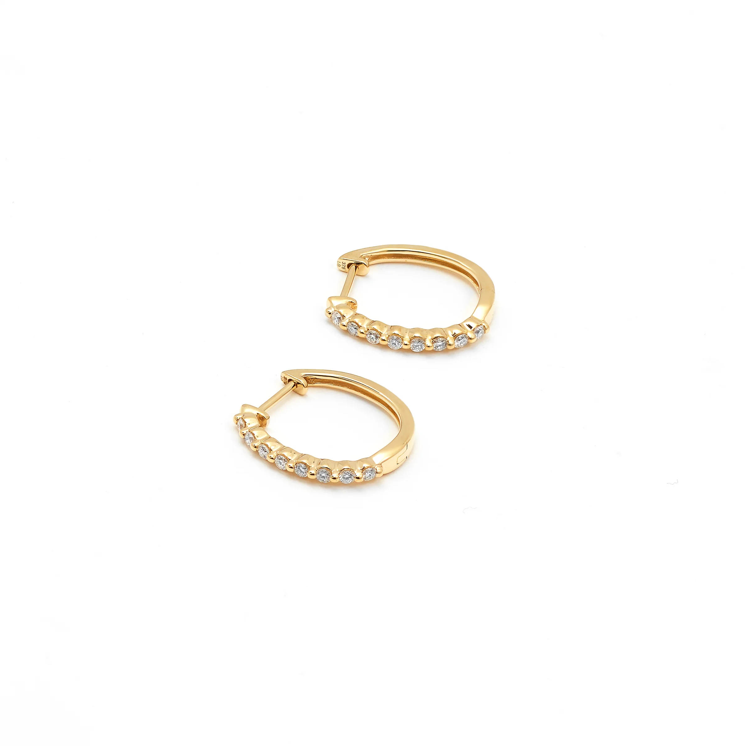 9K Yellow Gold Round Brilliant Floating Lab Diamond Oval Huggie Earrings 0.24tdw - Image 2