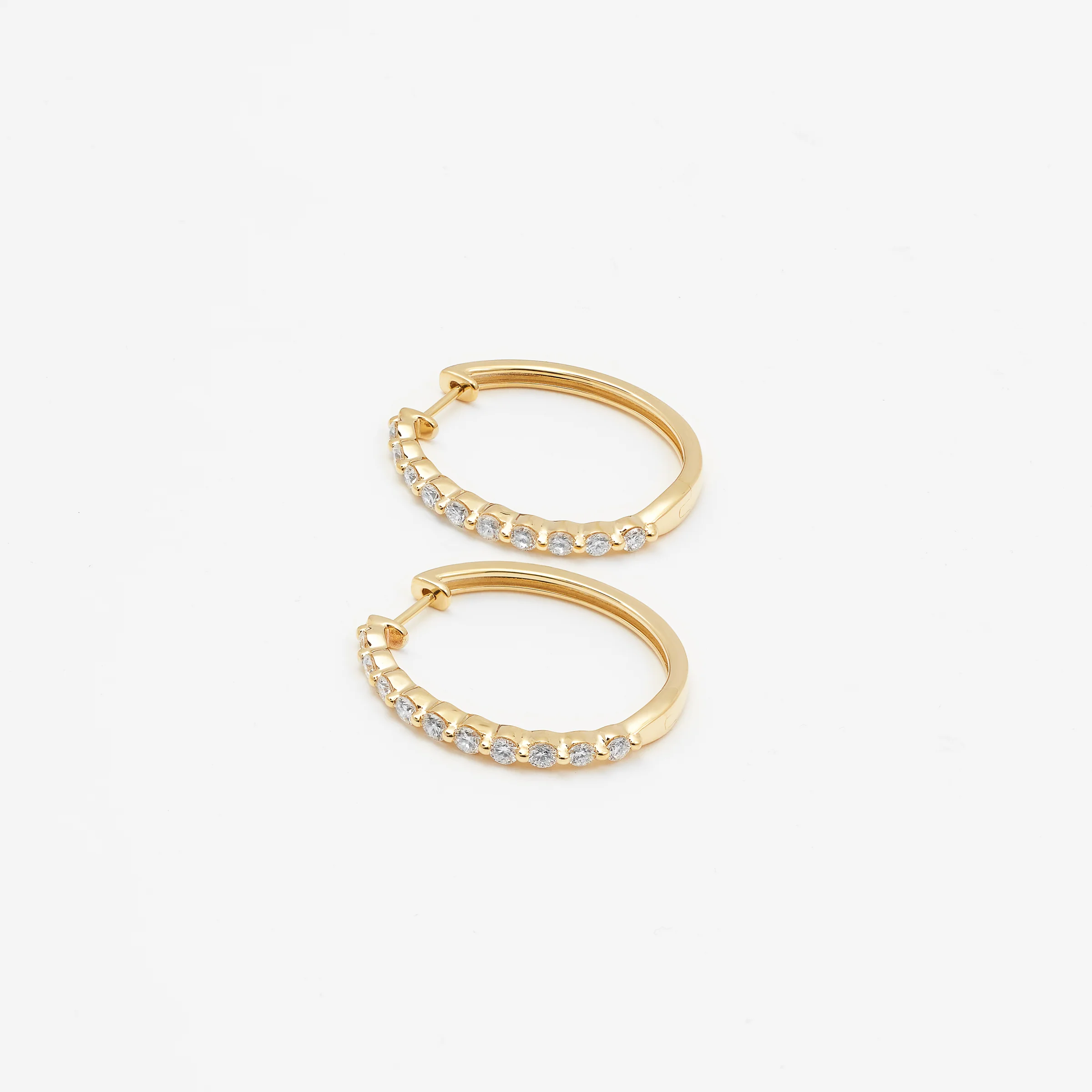 9K Yellow Gold Round Brilliant Floating Lab Diamond Oval Huggie Earrings 1.0tdw - Image 2
