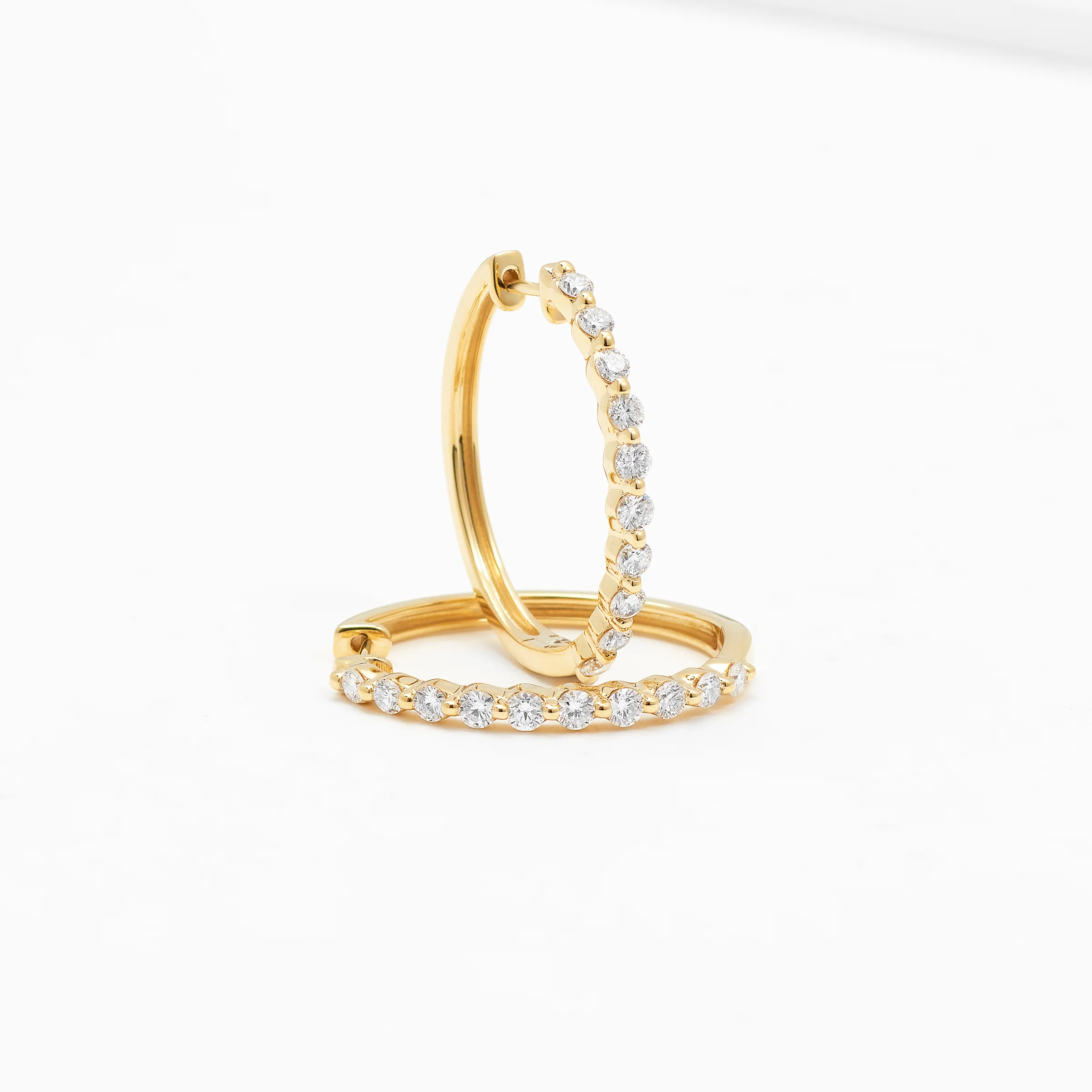 9K Yellow Gold Round Brilliant Floating Lab Diamond Oval Huggie Earrings 1.0tdw - Image 3
