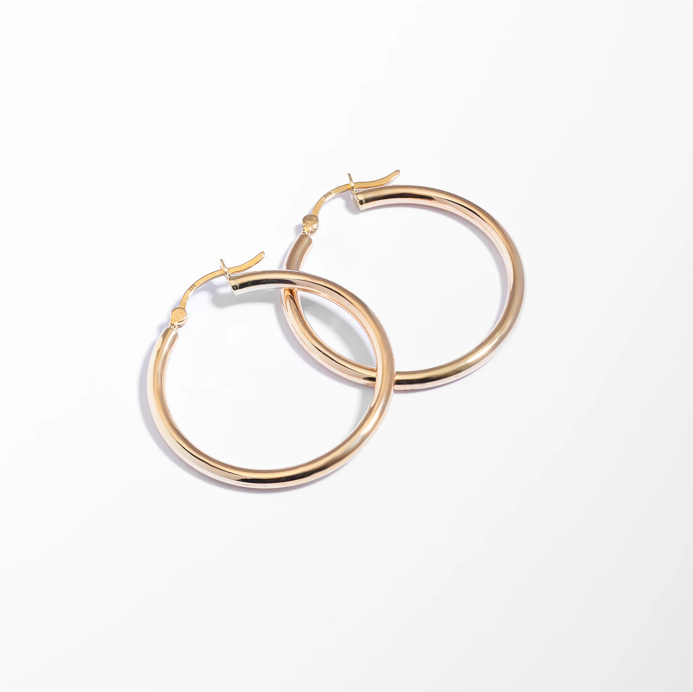 9K Yellow Gold Round Plain Hoop Earrings 25mm - Image 3