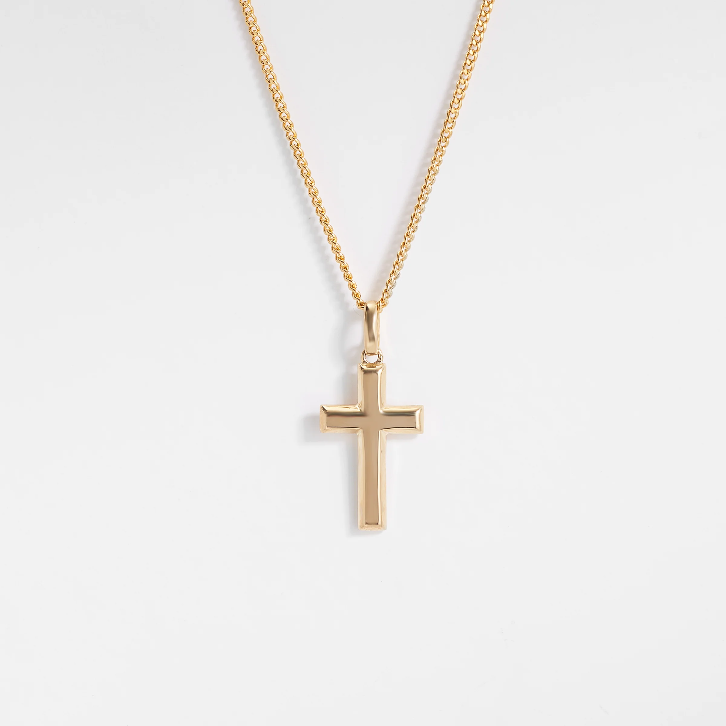 9K Yellow Gold Solid Bevelled Edge Cross Pendant 17x10mm - Image 3