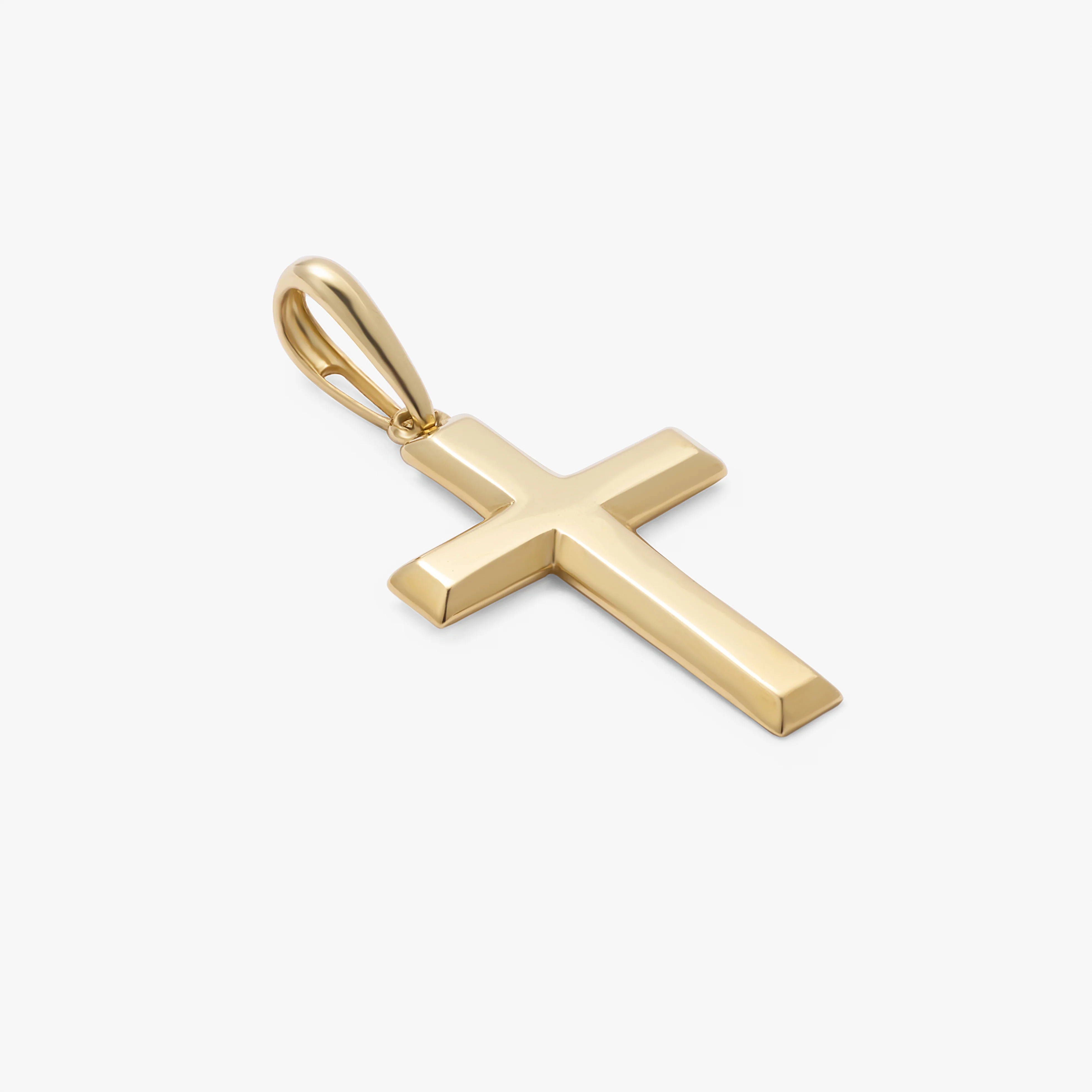 9K Yellow Gold Solid Bevelled Edge Cross Pendant 25x17mm - Image 3