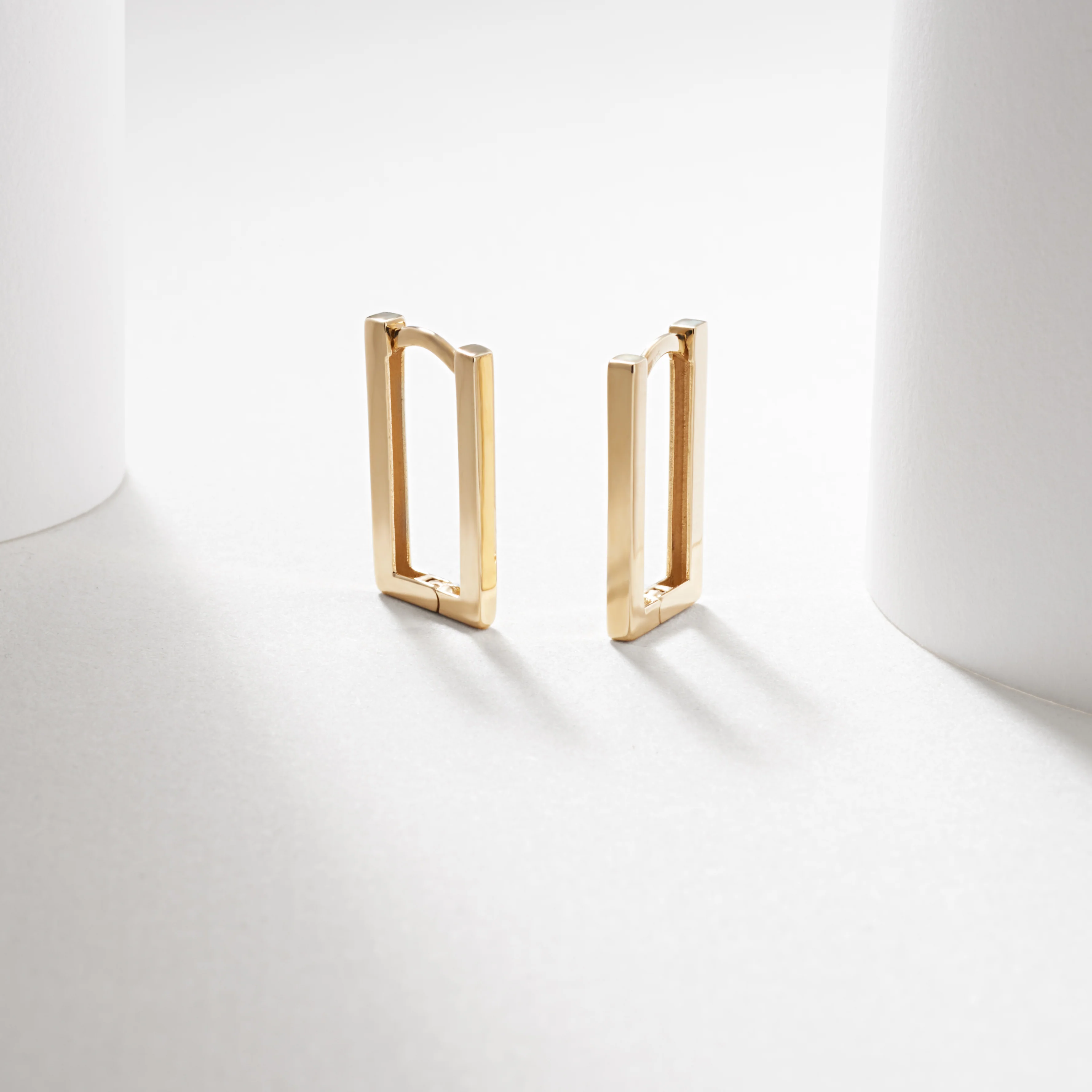 9k Yellow Gold  Square Edged Rectangle Huggie Earrings - Image 2