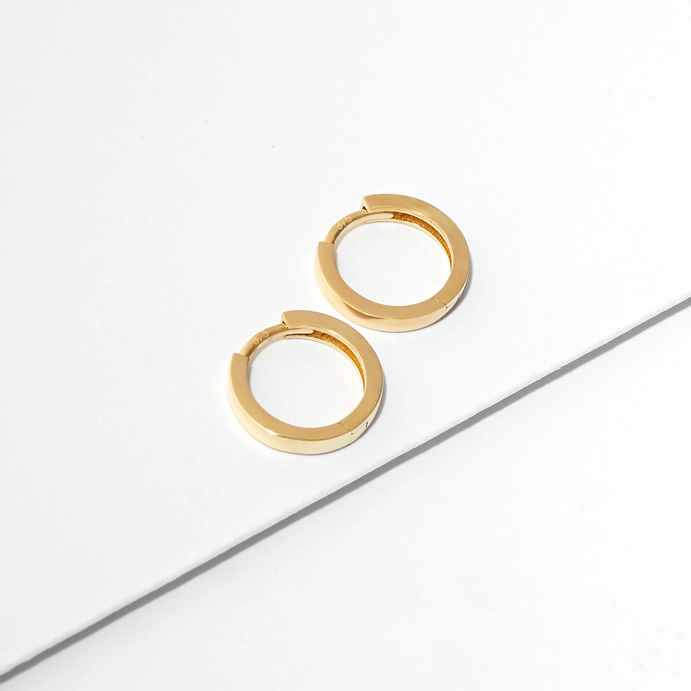 9K Yellow Gold Square Tube Huggie Earrings 10mm - Image 3