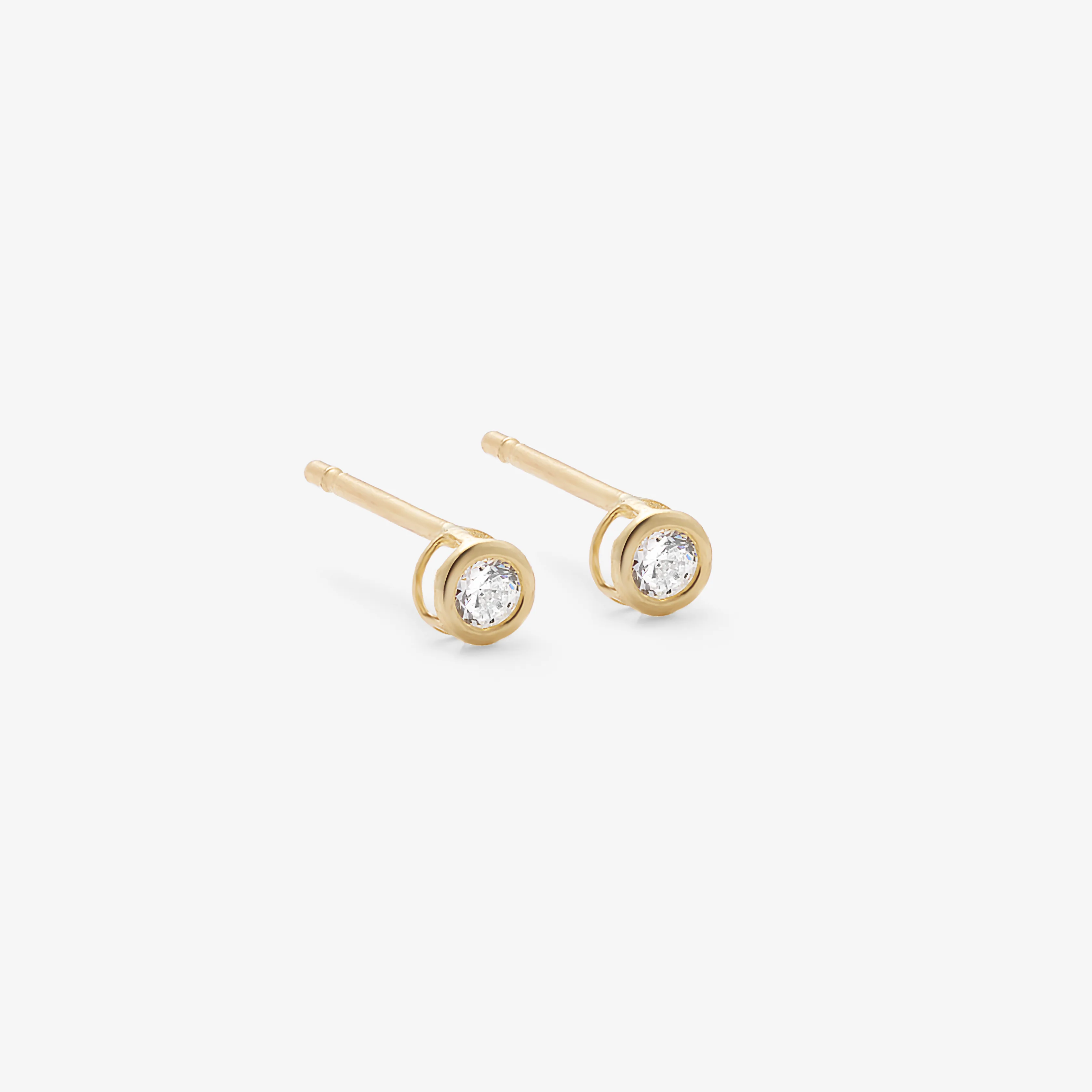9K Yellow Gold Zirconia Bezel Stud Earrings - Image 3