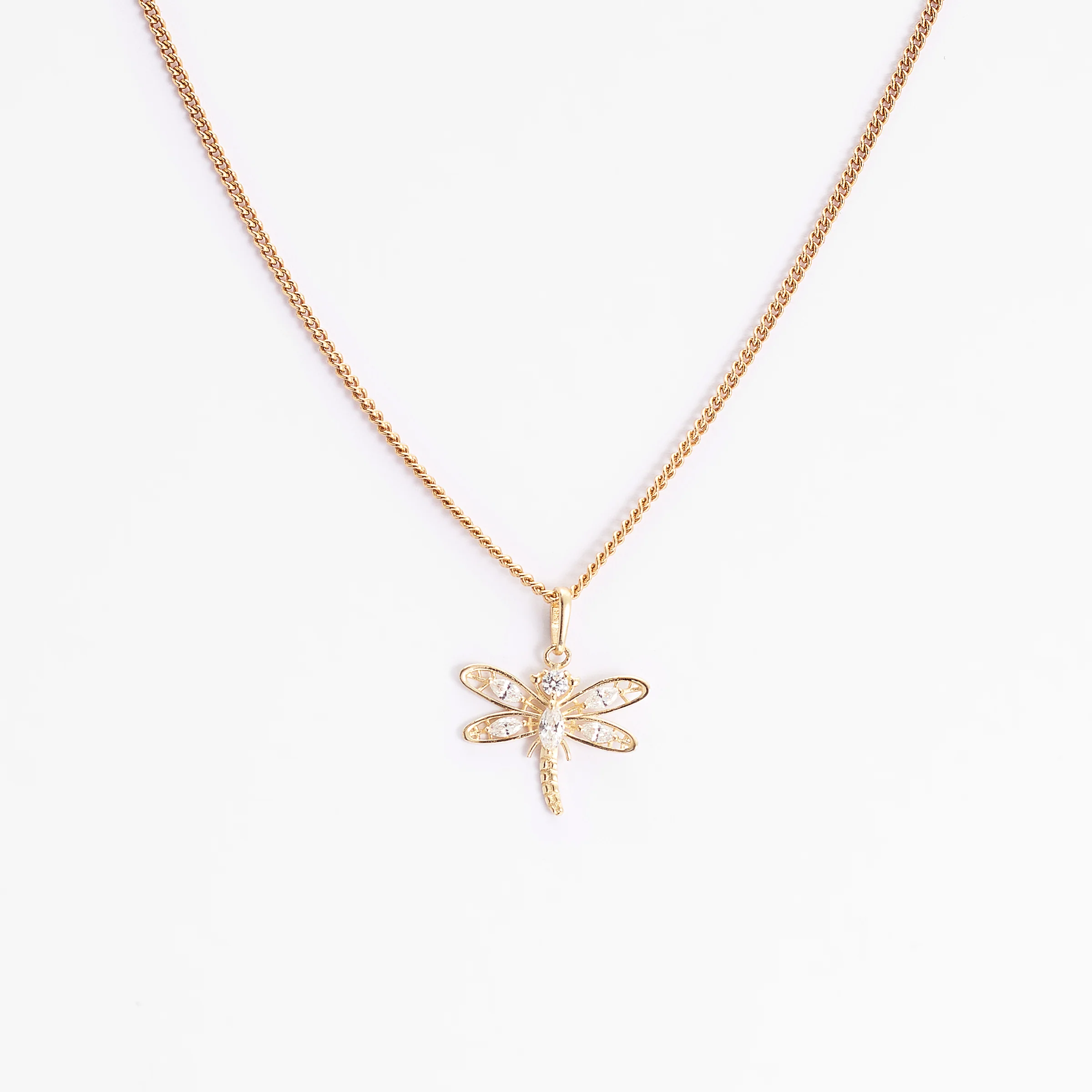 9K Yellow Gold Zirconia Dragonfly Pendant - Image 3