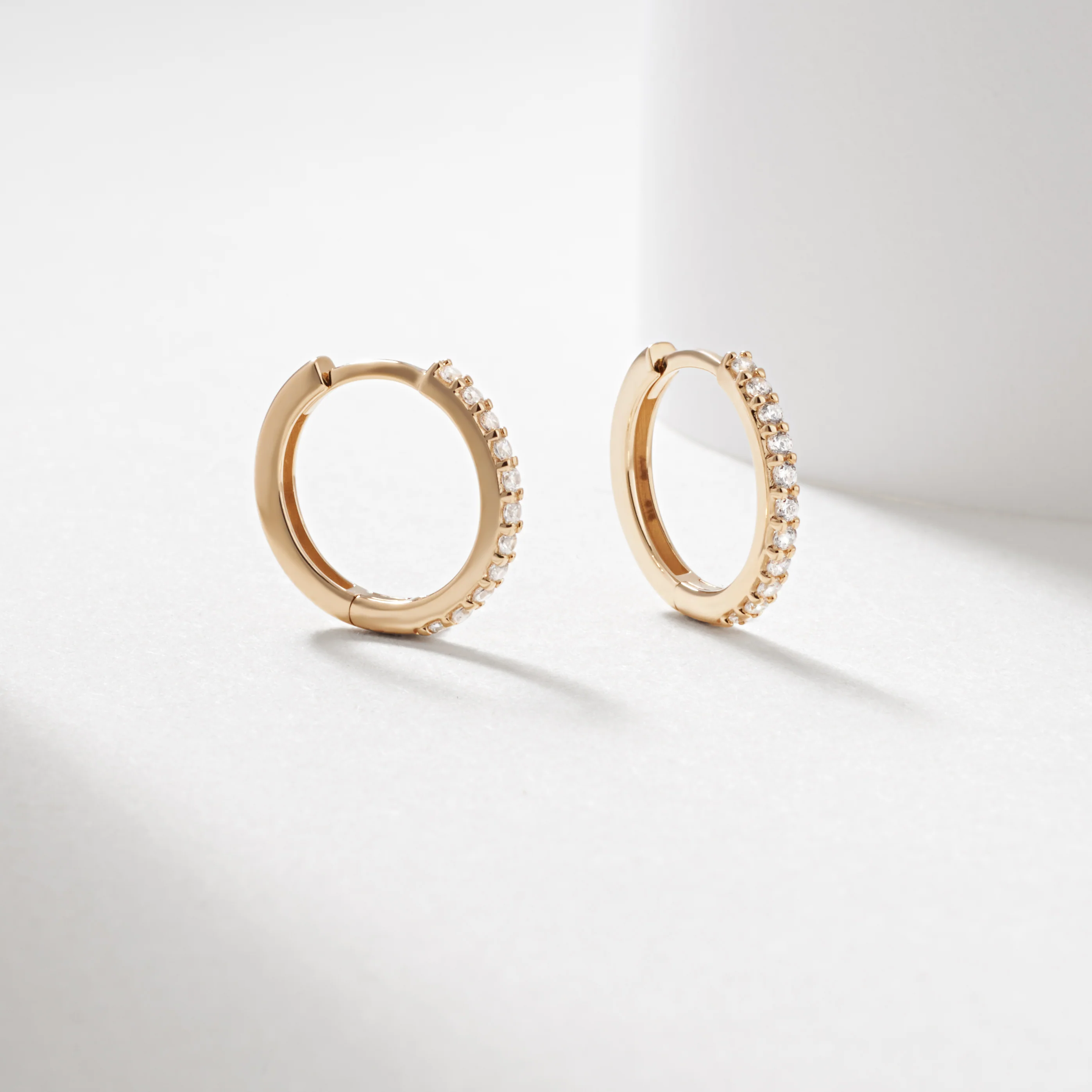 9K Yellow Gold Zirconia Huggie Earrings 10mm - Image 2
