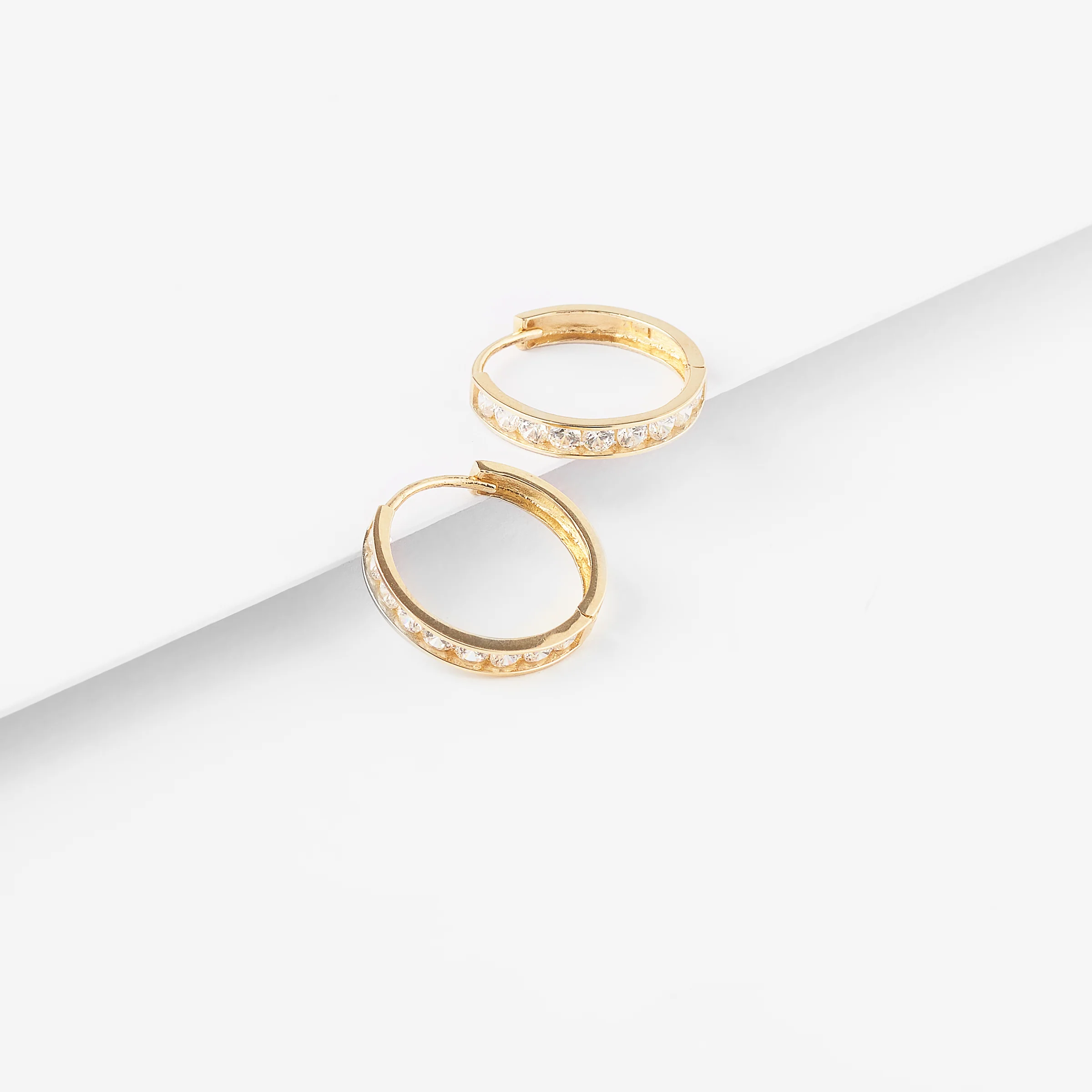 9K Yellow Gold Zirconia Huggie Earrings 13mm - Image 2