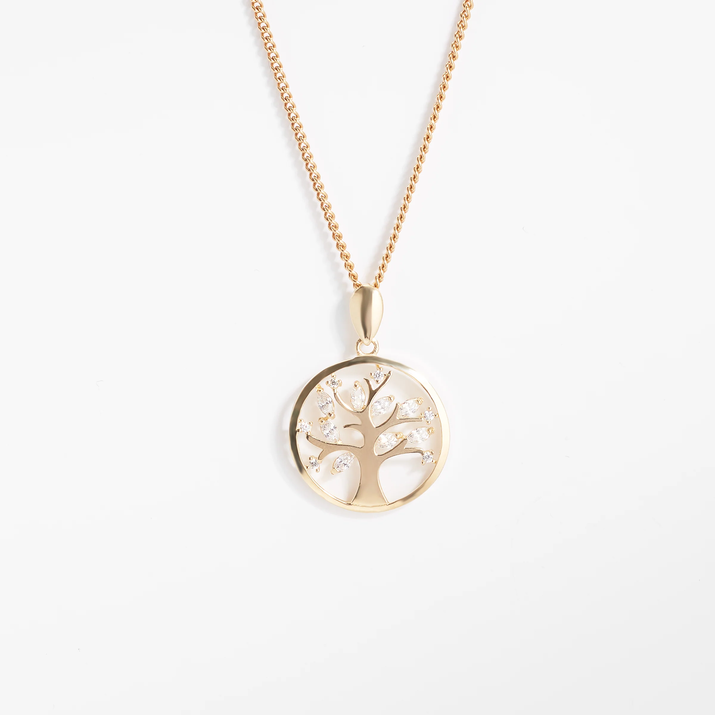 9K Yellow Gold Zirconia Tree Of Life Pendant 17mm - Image 3