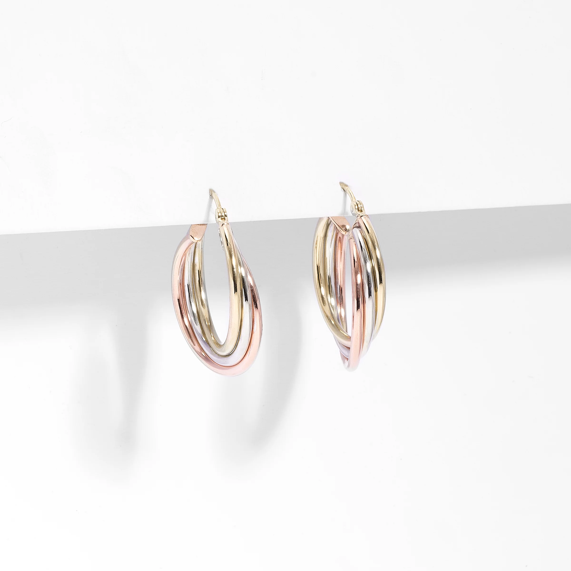 9K Yellow, Rose And White Gold Twist Hoop Earrings 22mm - Image 2