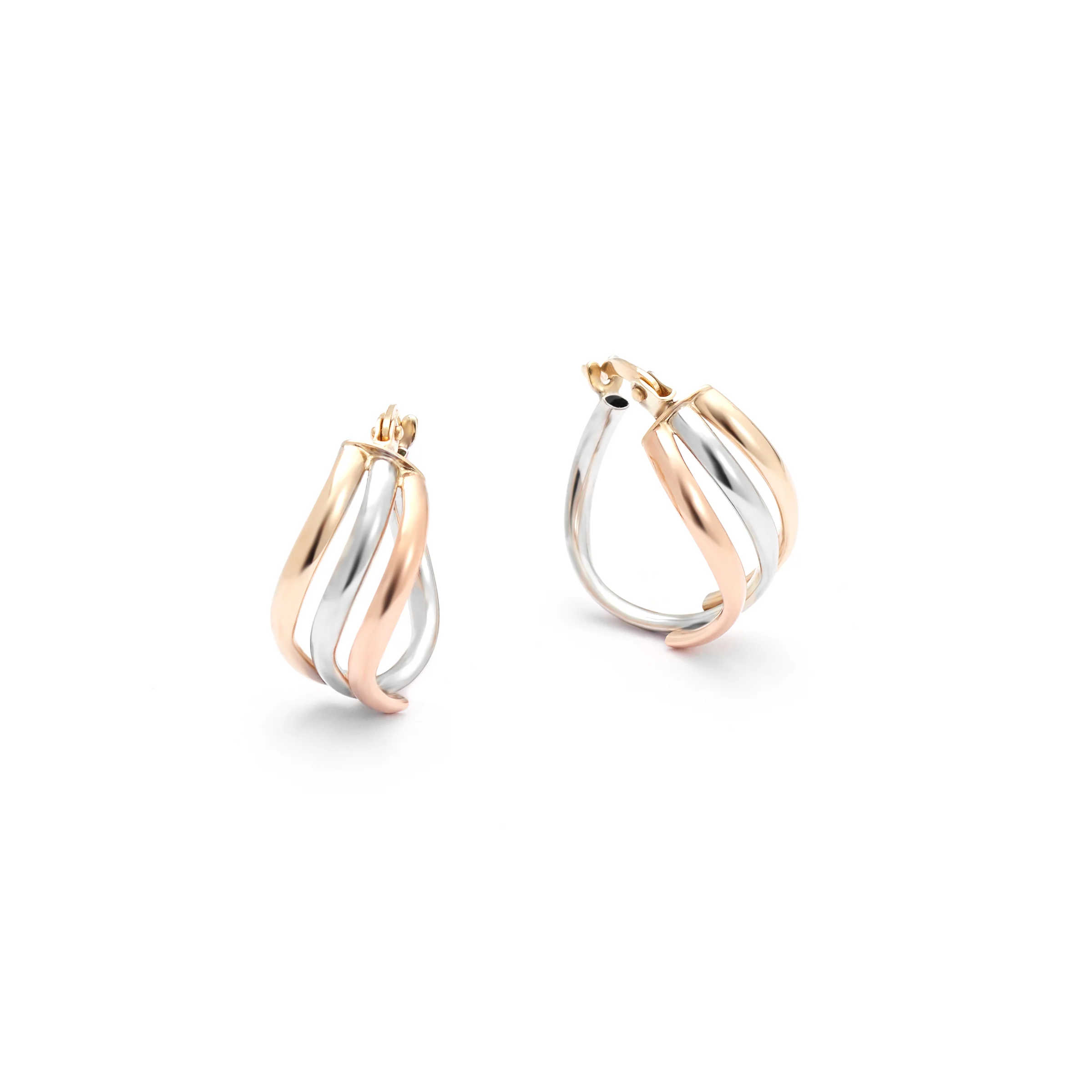 9K Yellow, Rose And White Gold Wave Hoop Earrings - Image 3