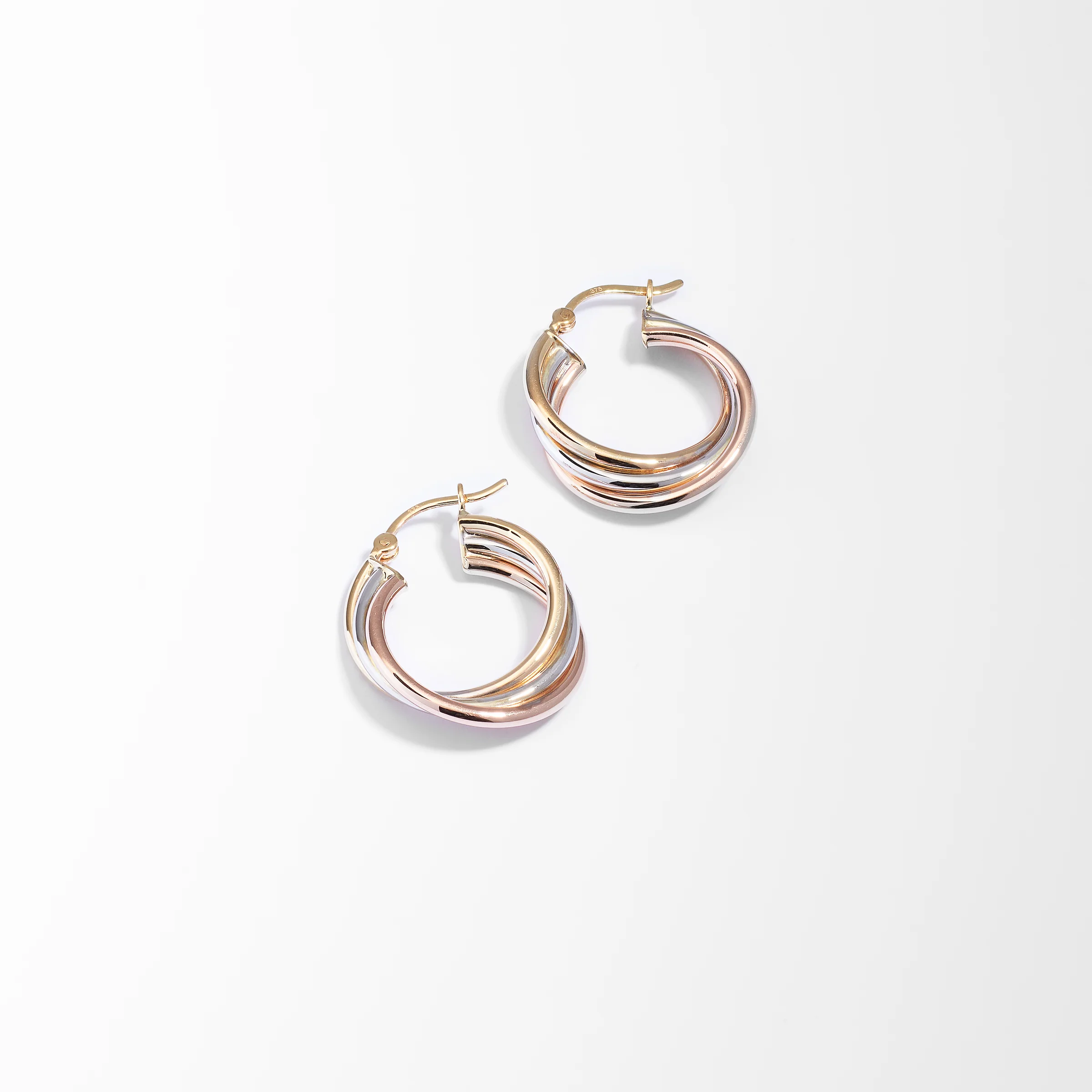 9K Yellow, White And Rose Gold Trio Twist Hoop Earrings 20mm - Image 3