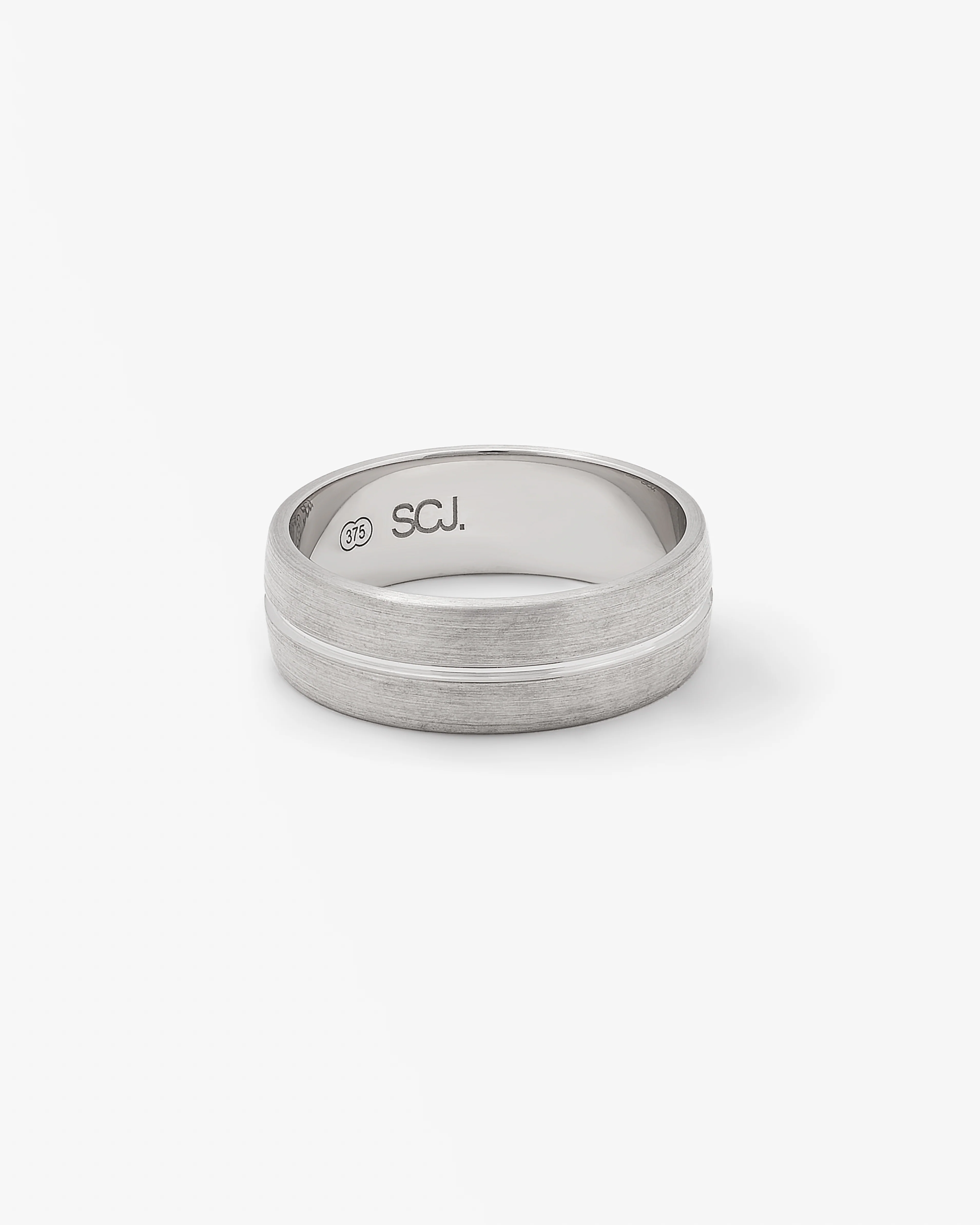 9K White Gold Brushed Finish With Polished Centre Line Band 7mm - Image 3