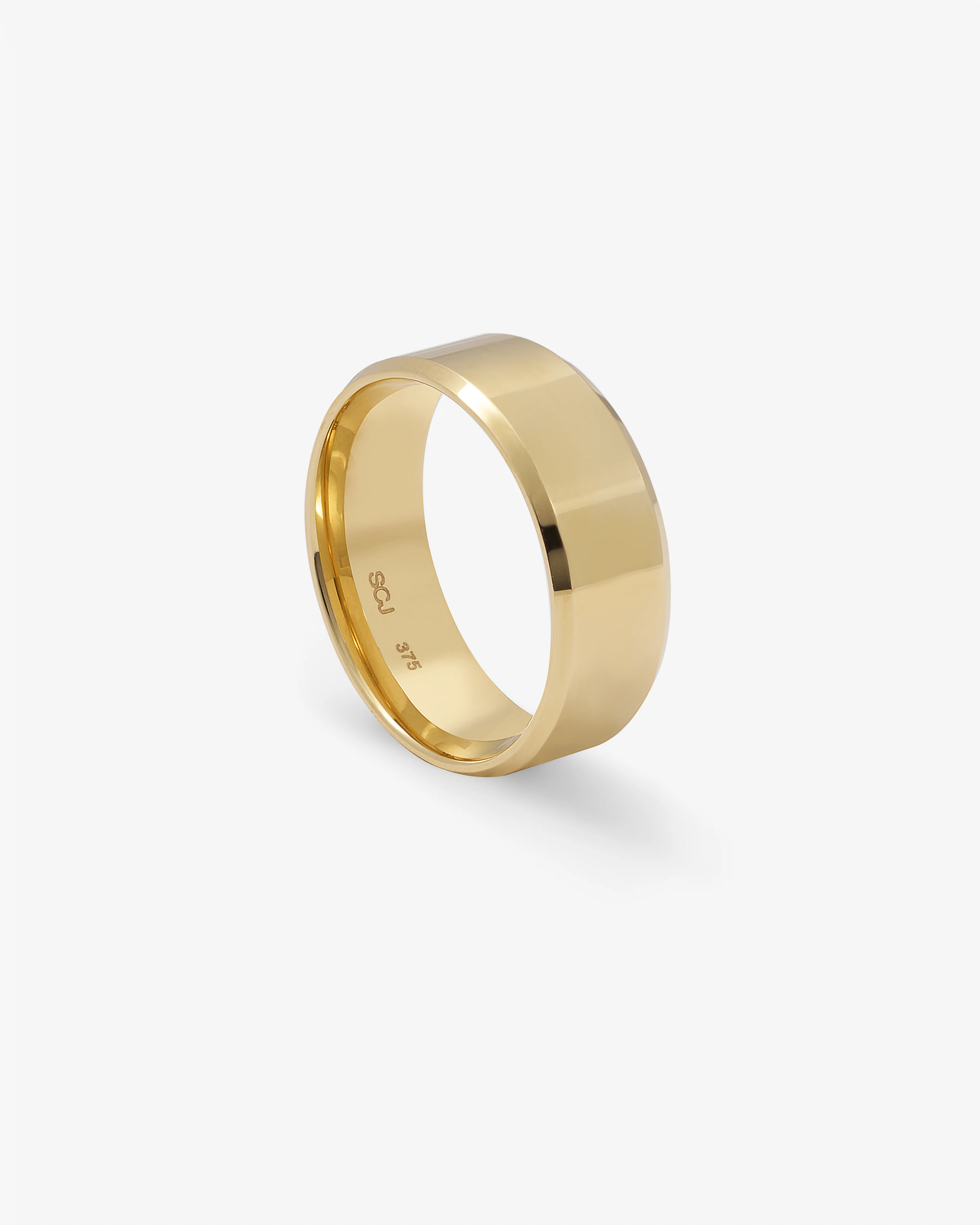 9K Yellow Gold Polished Band With Bevelled Edges 8mm - Image 2