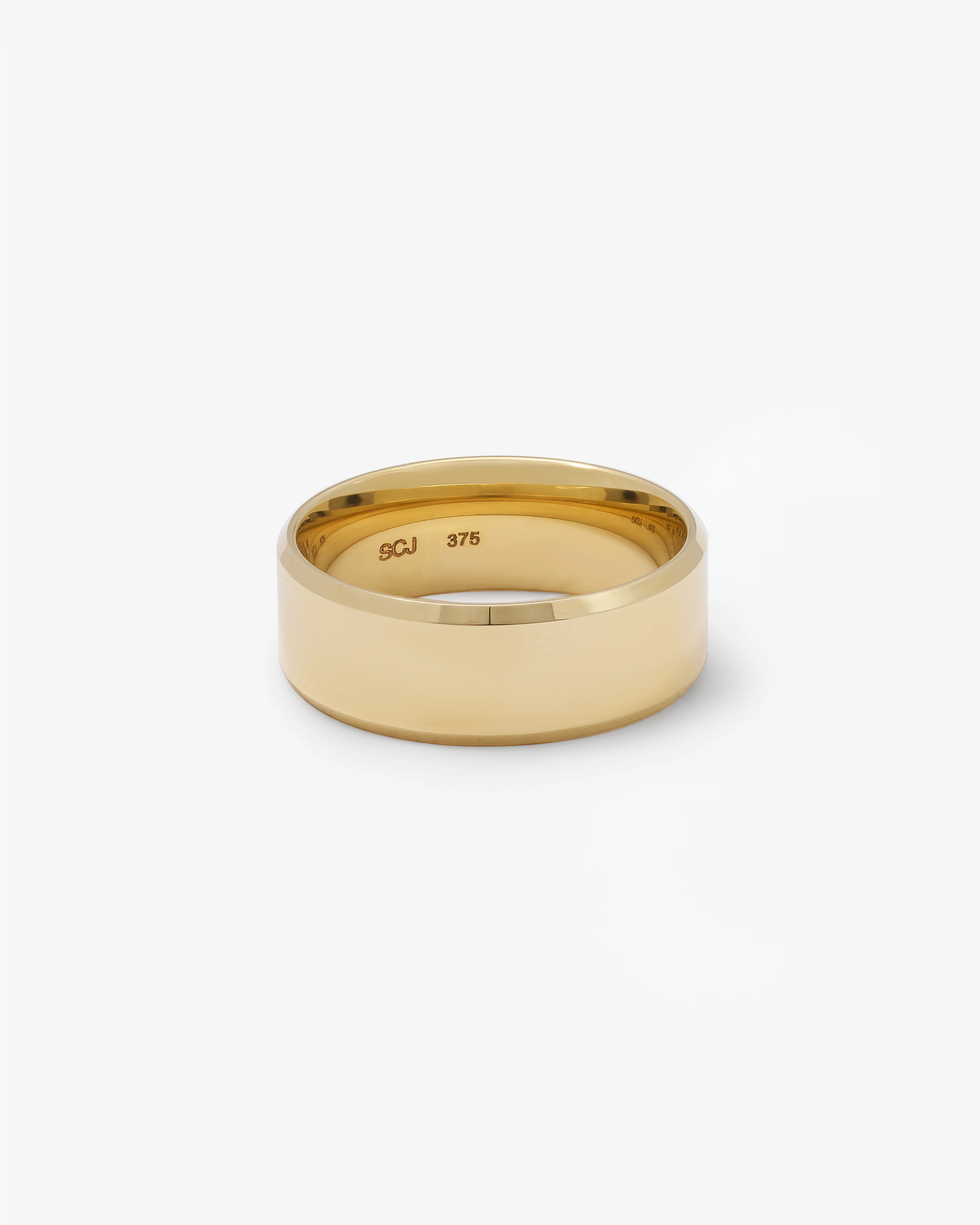 9K Yellow Gold Polished Band With Bevelled Edges 8mm - Image 3