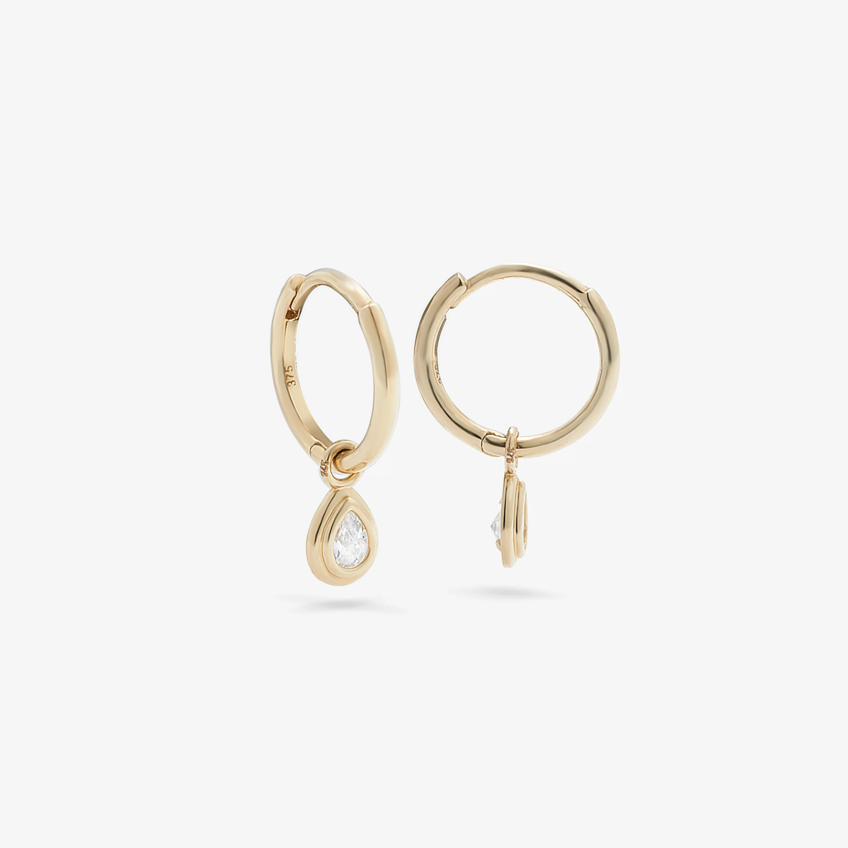 9Y pear cubic zirconia bezel set drop huggie earrings - Image 3