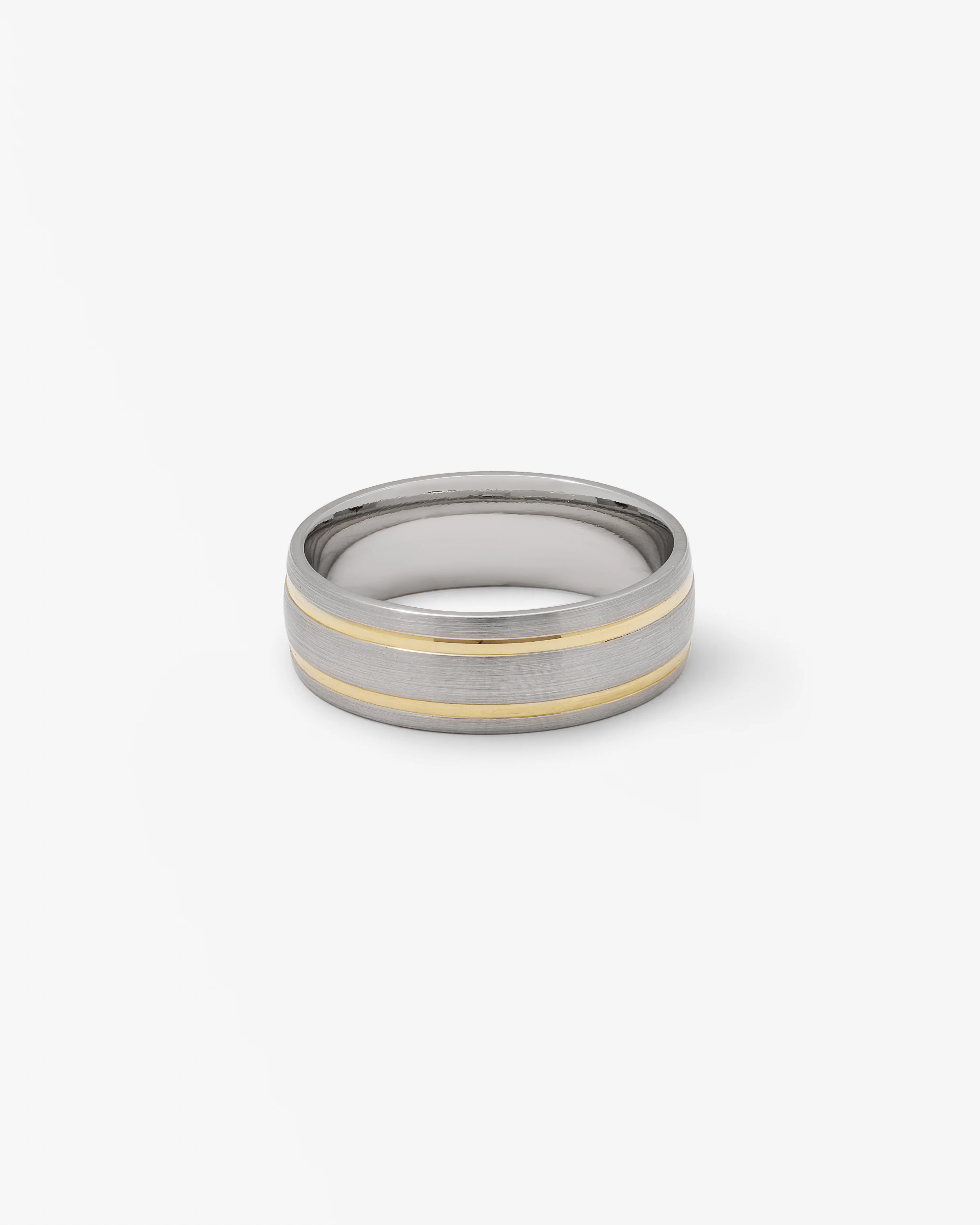 Cobalt Chrome Brushed Band With Dual Polished 9K Yellow Gold Grooves 7mm - Image 3