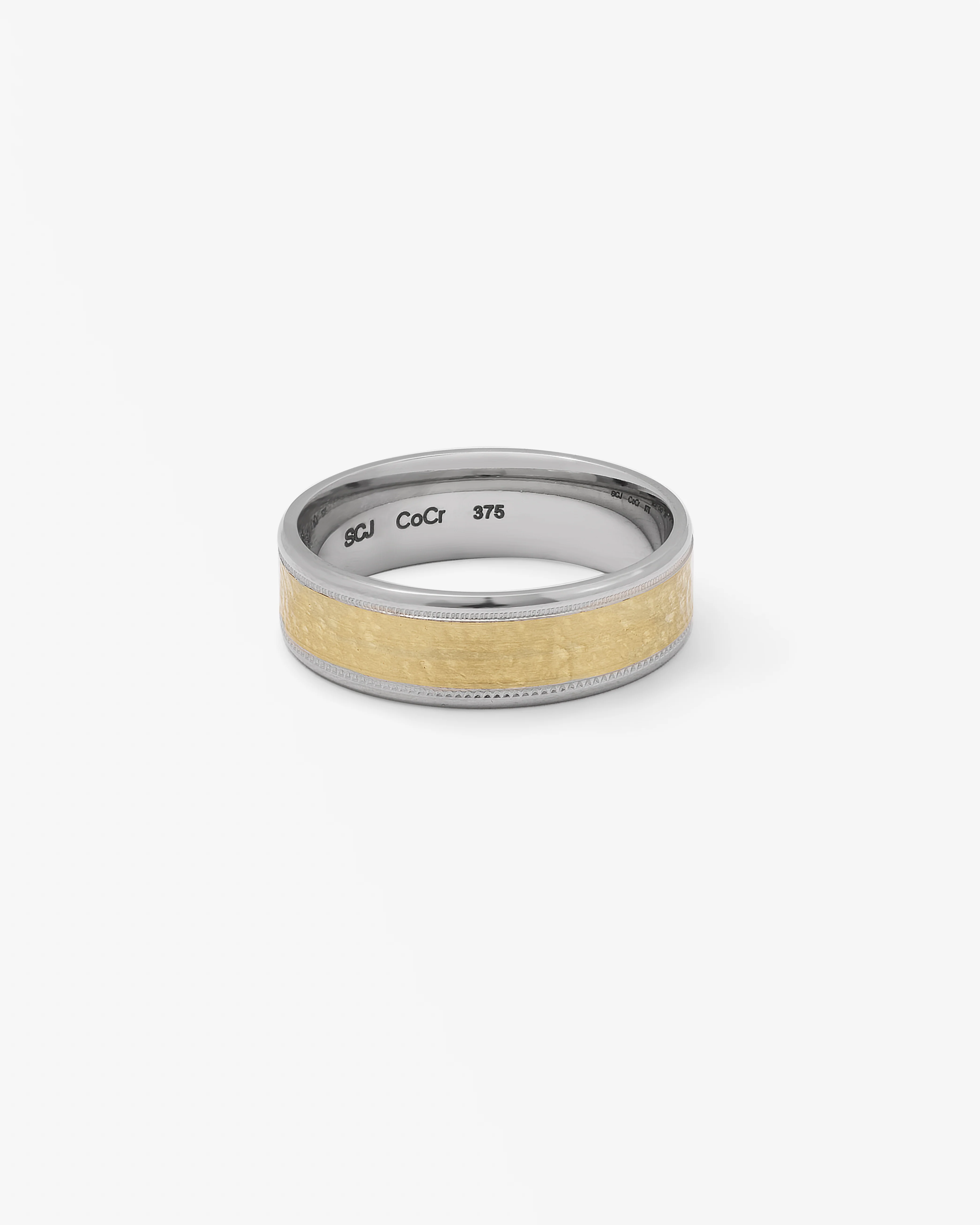 Cobalt Chrome Band With 9K Yellow Gold Hammered Finish Centre 6.5mm - Image 3