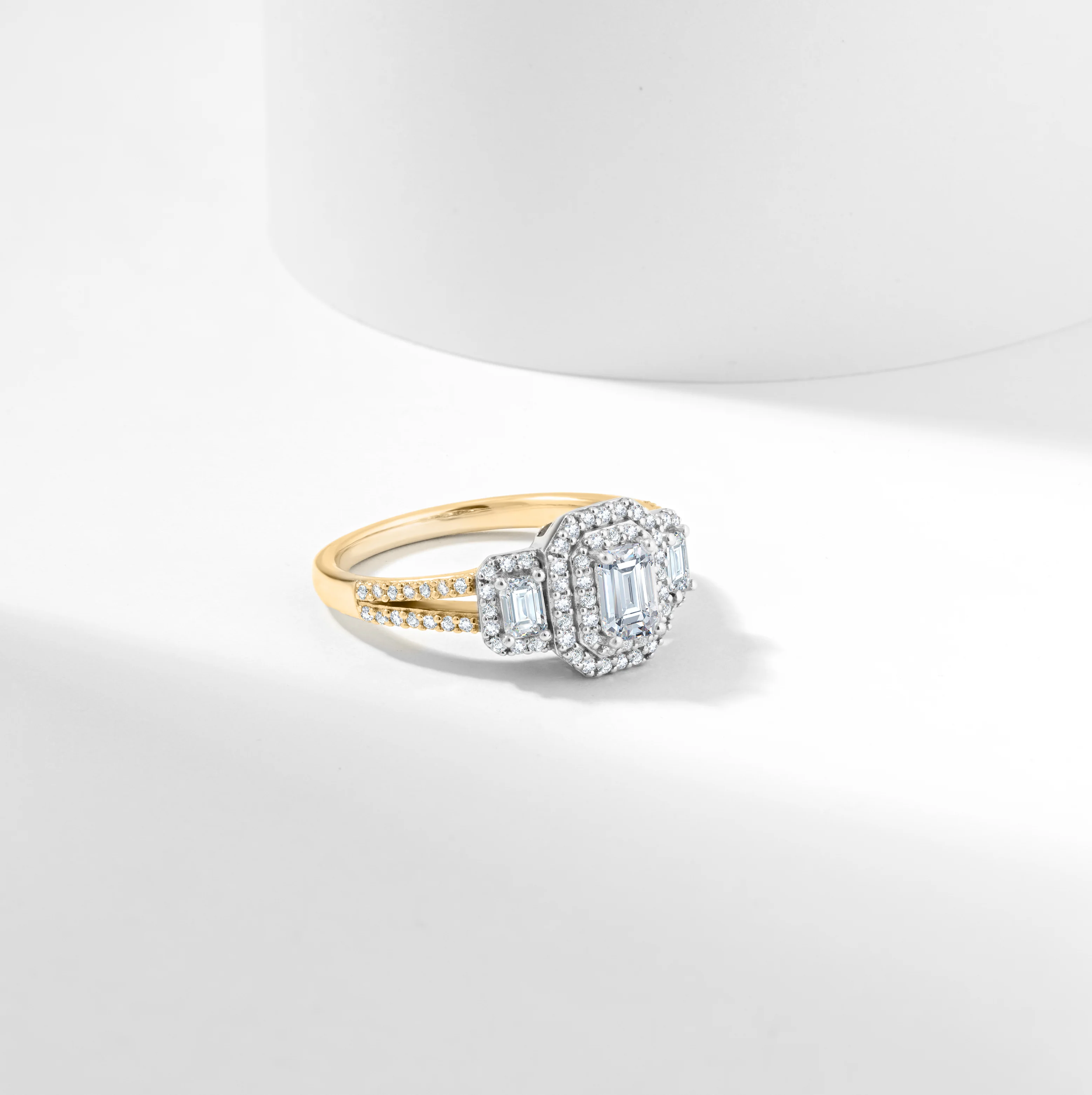 Emerald Cut Diamond Halo Trilogy Engagement Ring 1.0tdw - Image 5
