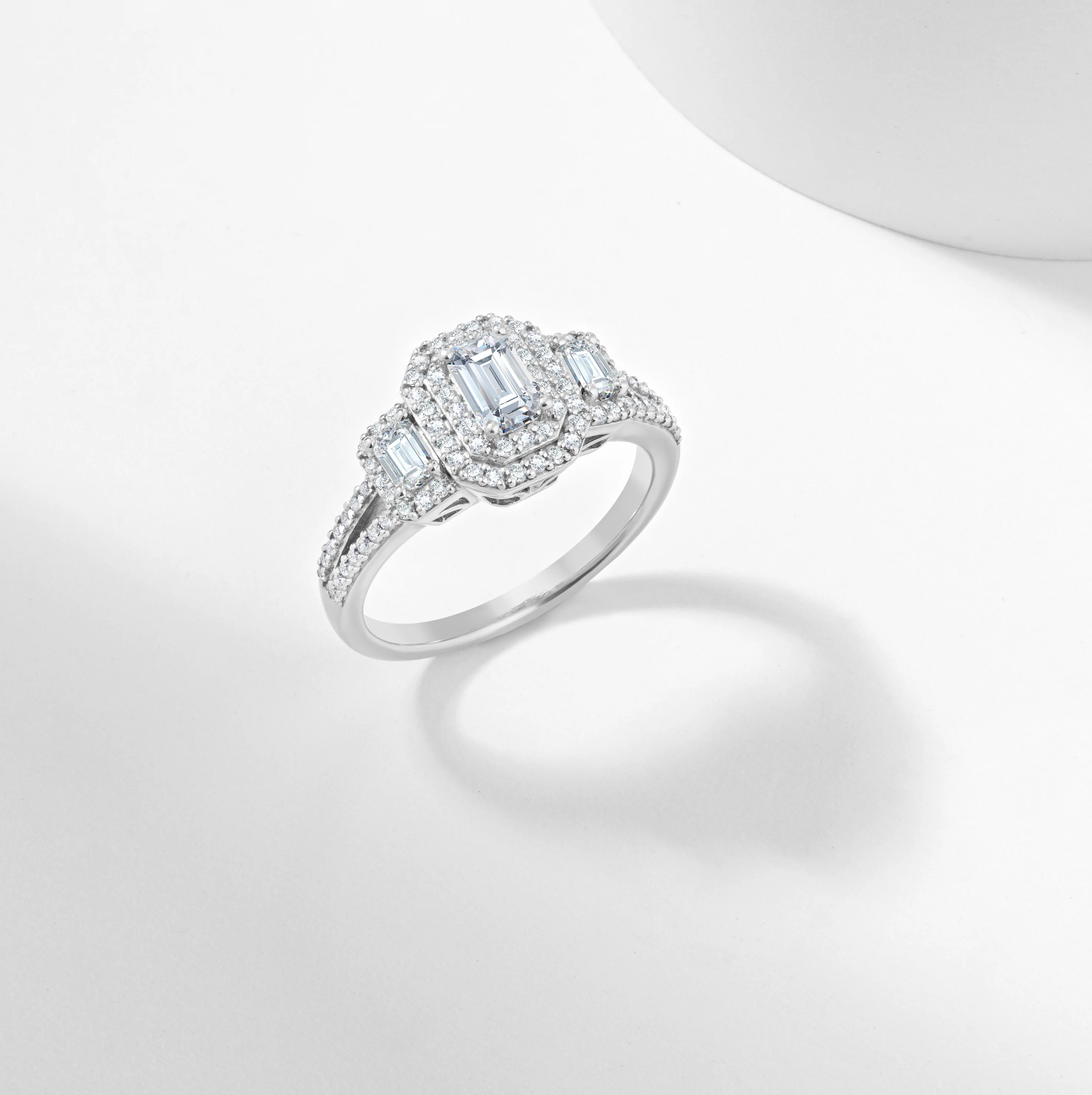 Emerald Cut Diamond Halo Trilogy Engagement Ring 1.0tdw - Image 6