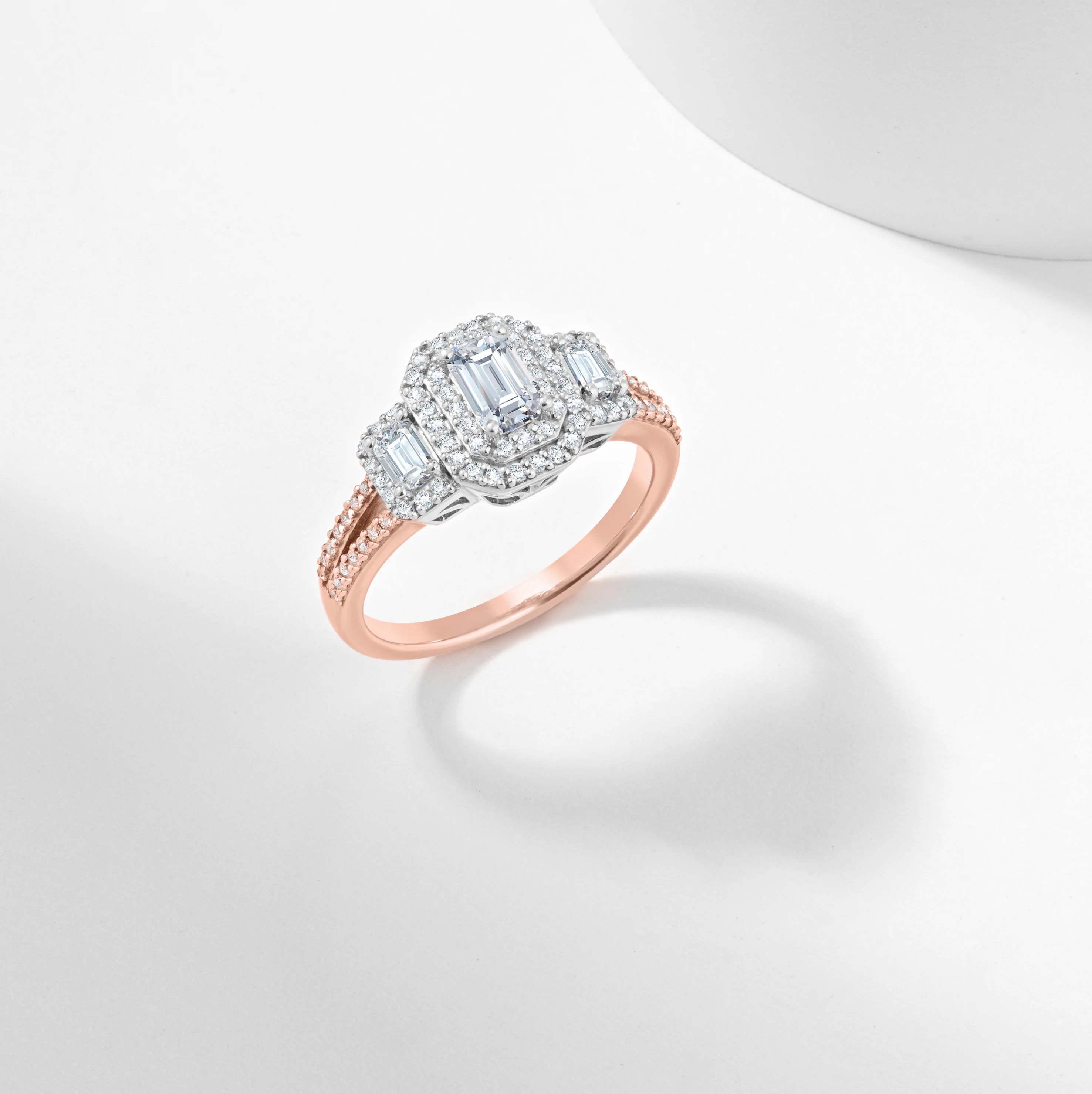 Emerald Cut Diamond Halo Trilogy Engagement Ring 1.0tdw - Image 7