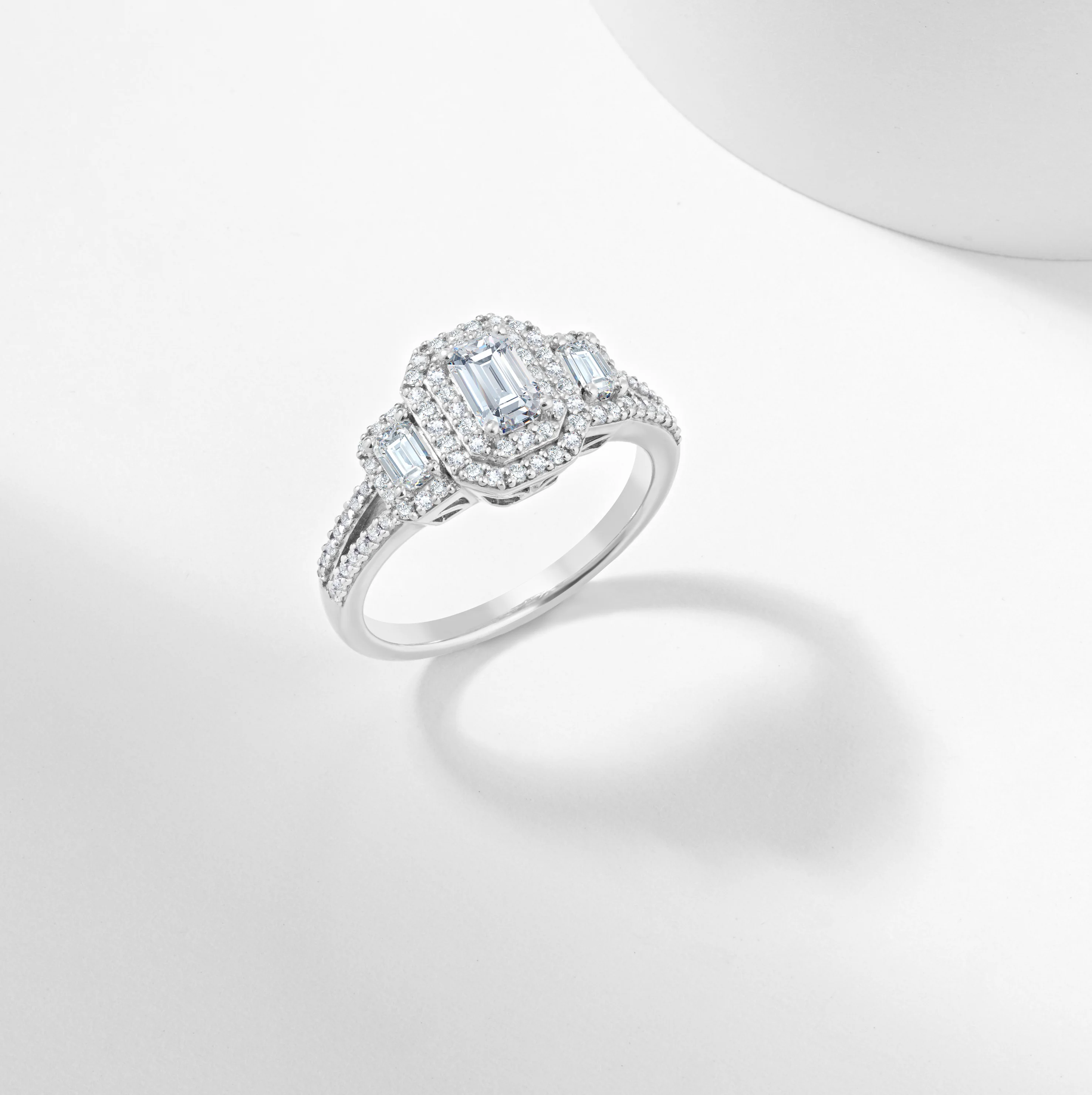 Emerald Cut Diamond Halo Trilogy Engagement Ring 1.0tdw - Image 8