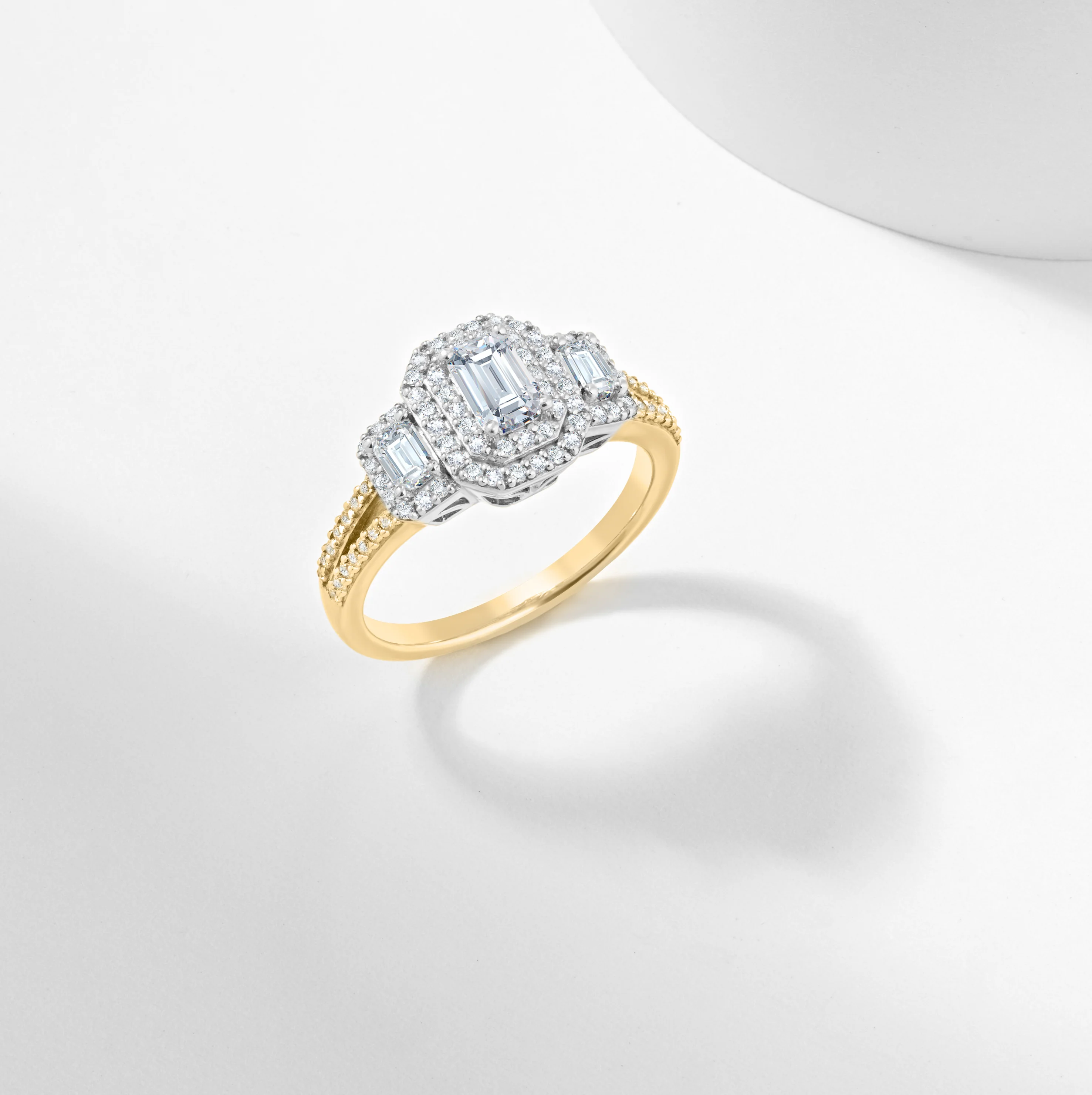Emerald Cut Diamond Halo Trilogy Engagement Ring 1.0tdw - Image 9