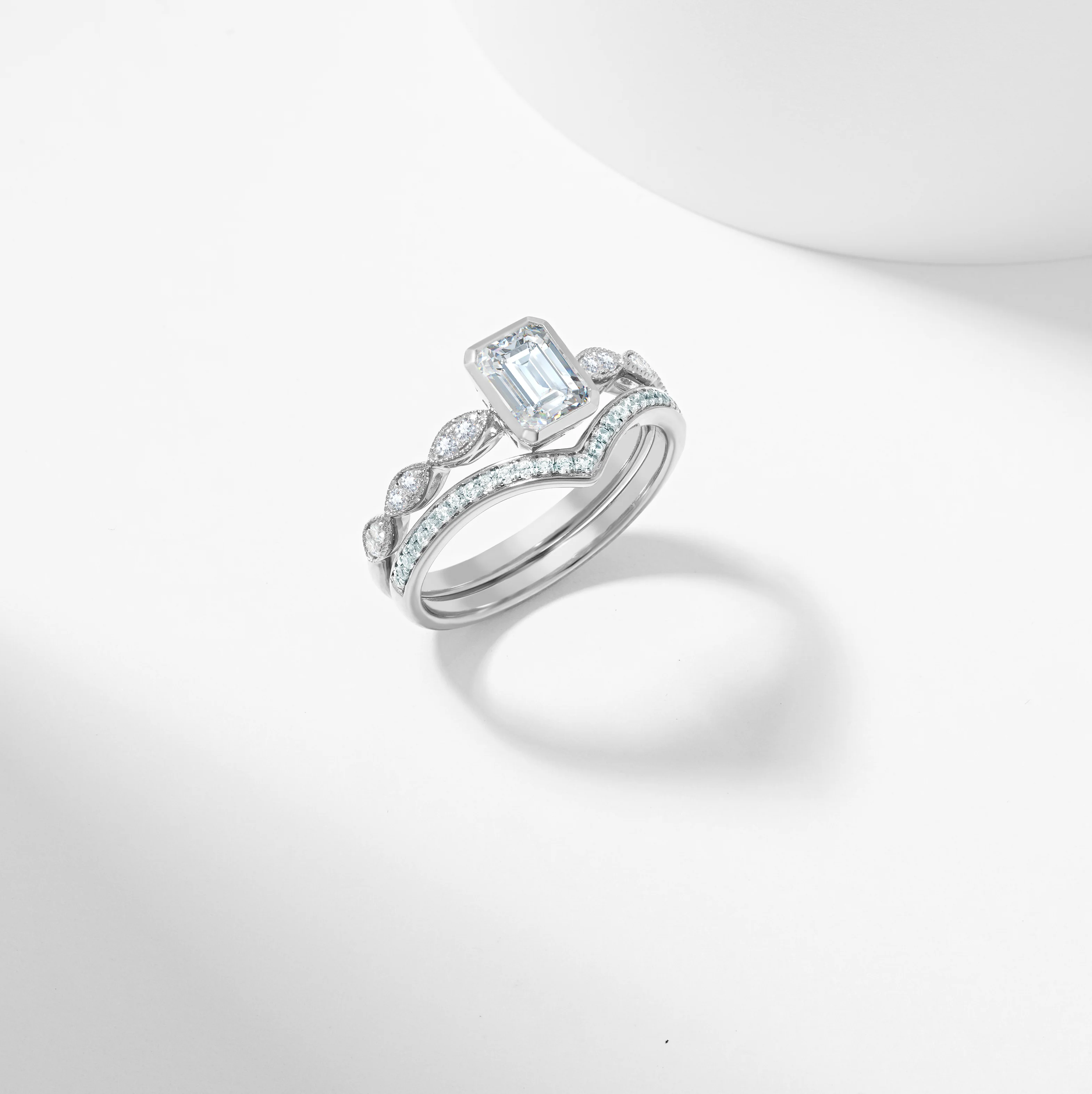 Emerald Cut Diamond Solitaire Bridal Set 1.2tdw - Image 5