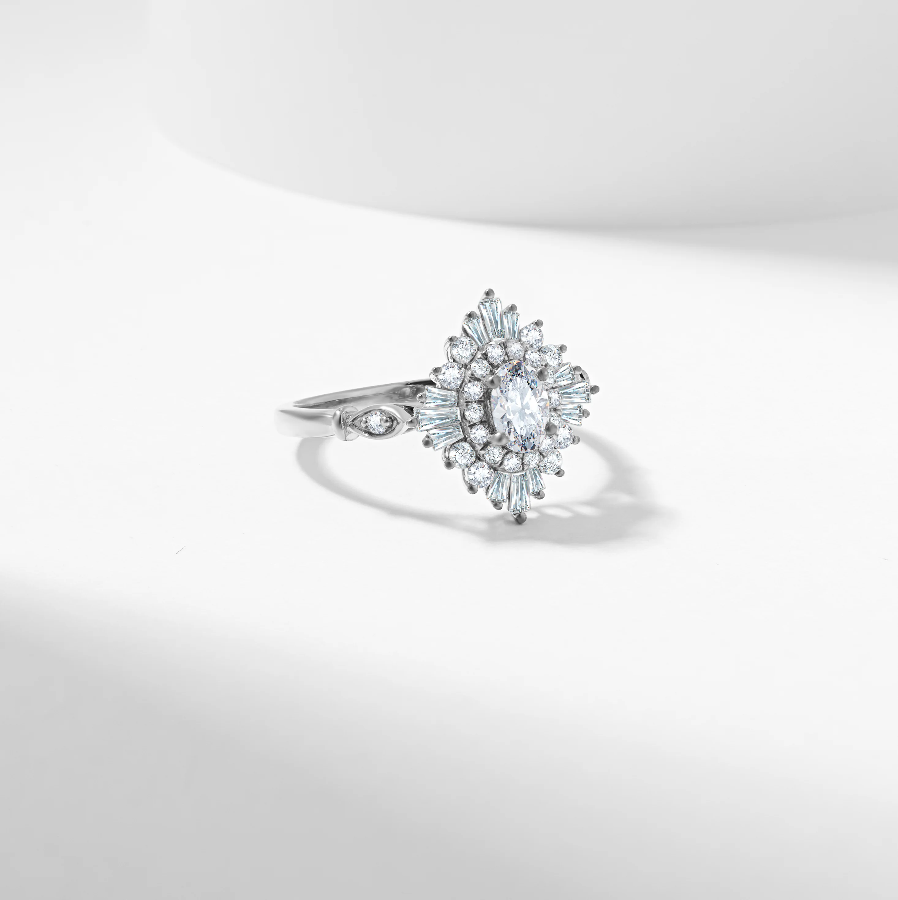 Oval Lab Grown Diamond Baguette Starburst Engagement Ring 1.0tdw - Image 3