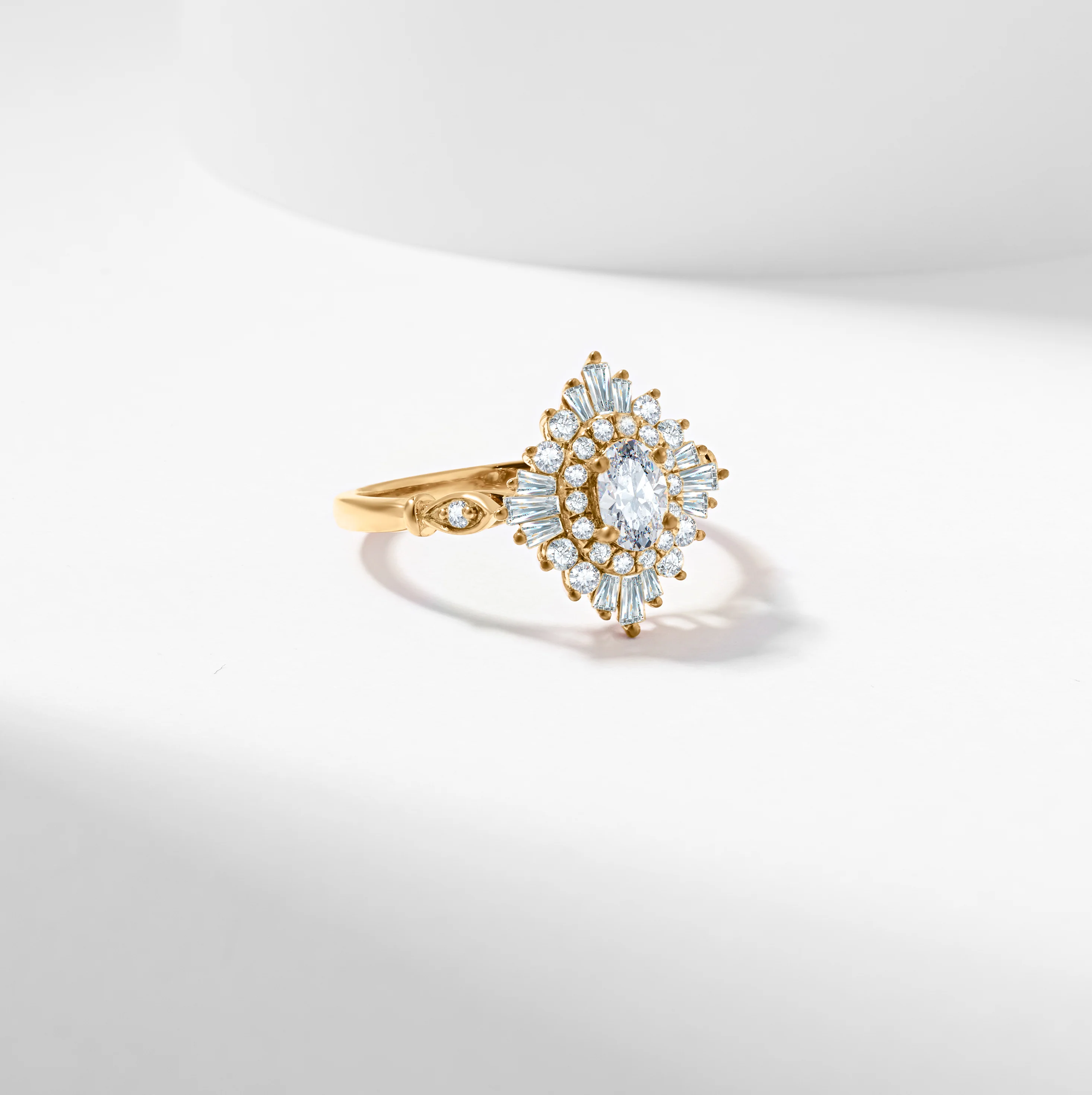 Oval Lab Grown Diamond Baguette Starburst Engagement Ring 1.0tdw - Image 4