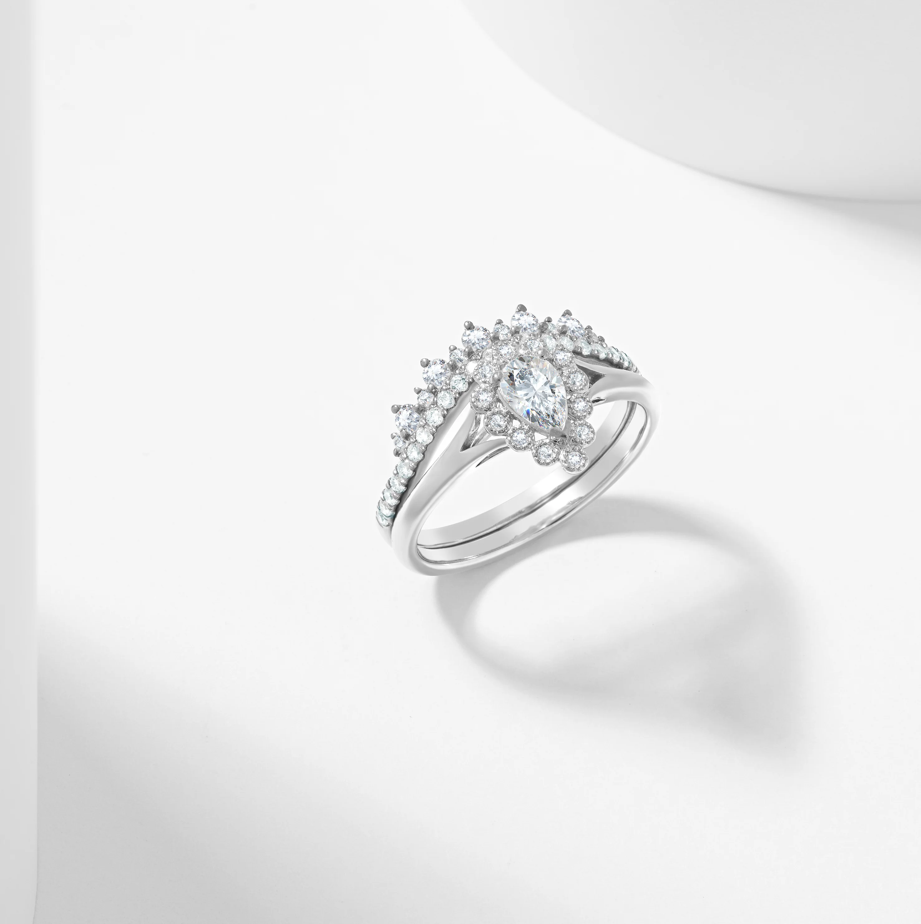 Pear Lab Grown Diamond Halo Tiara Bridal Set 0.9tdw - Image 3